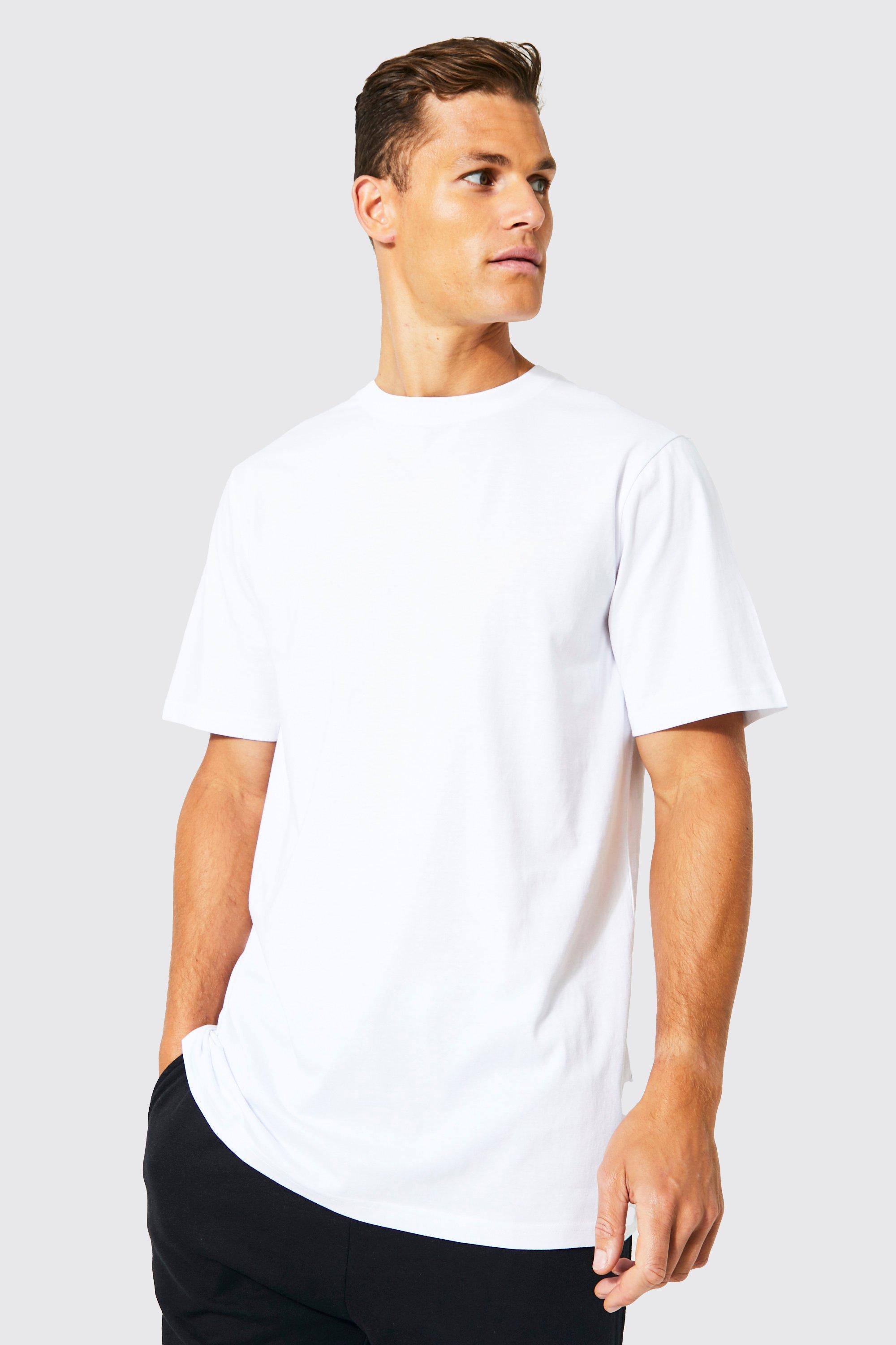 Mens White Tall Basic Longline Crew Neck T-shirt, White