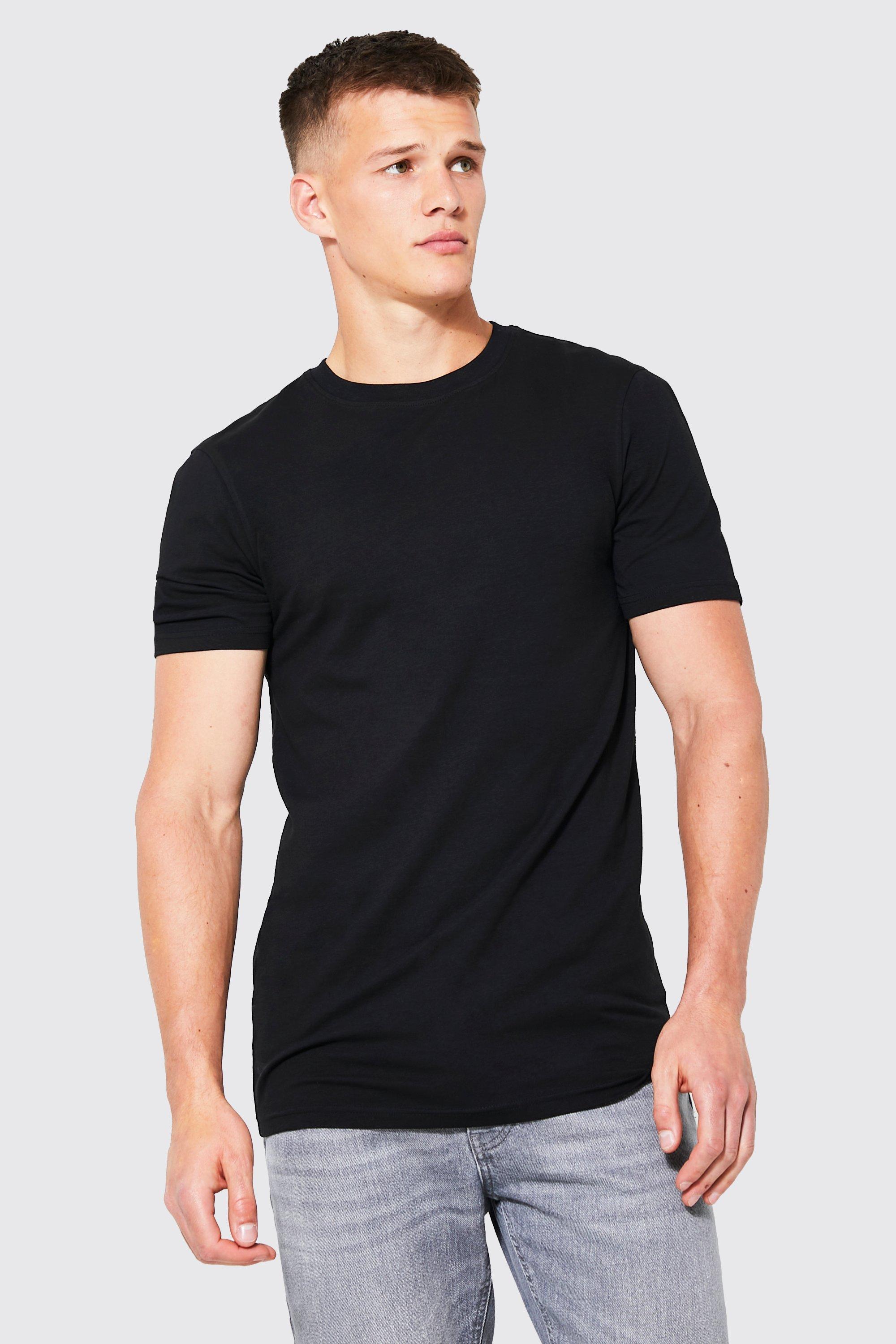 Mens Black Tall Muscle Fit Basic Crew Neck T-shirt, Black