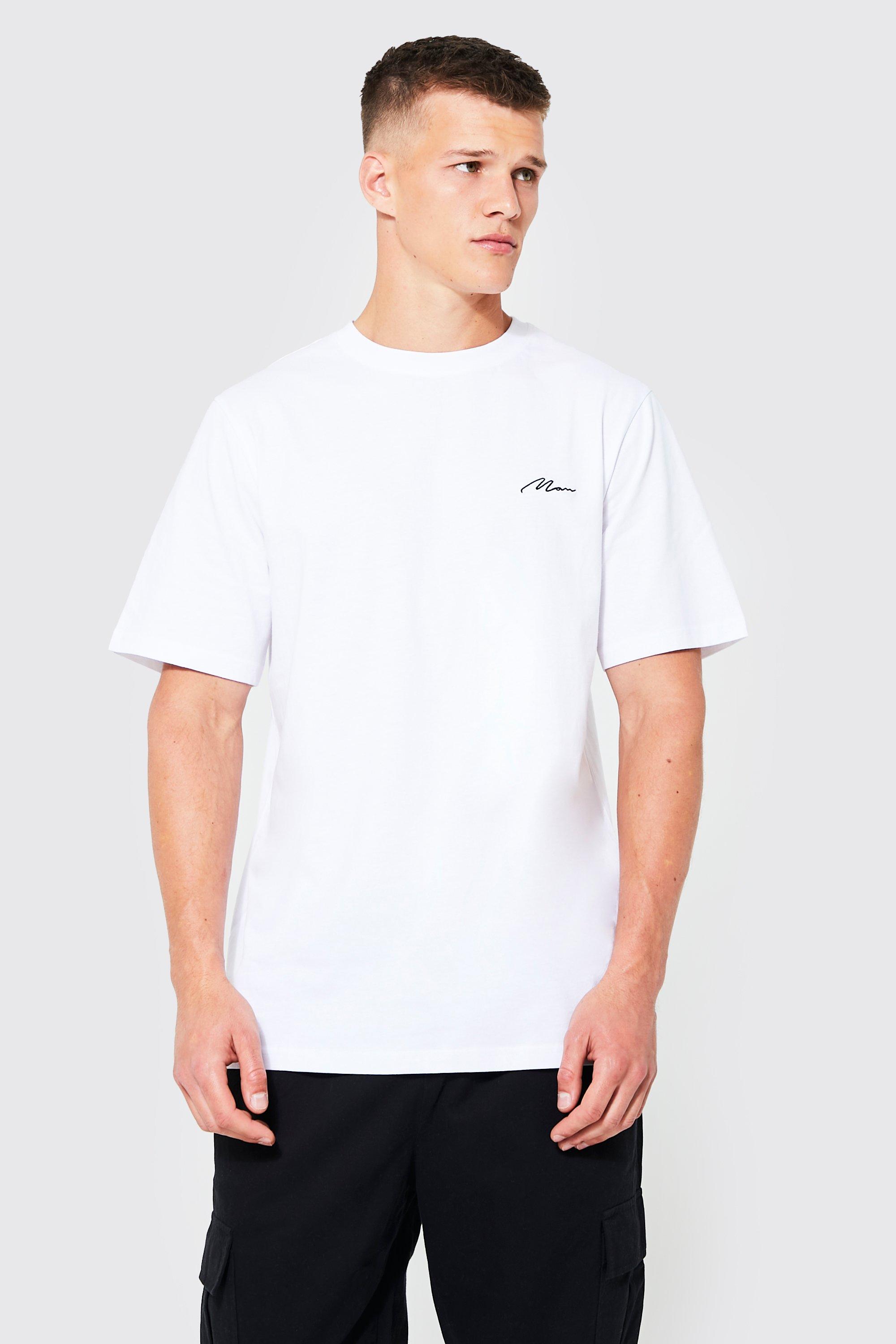 Mens White Tall Man Logo Script T-shirt, White