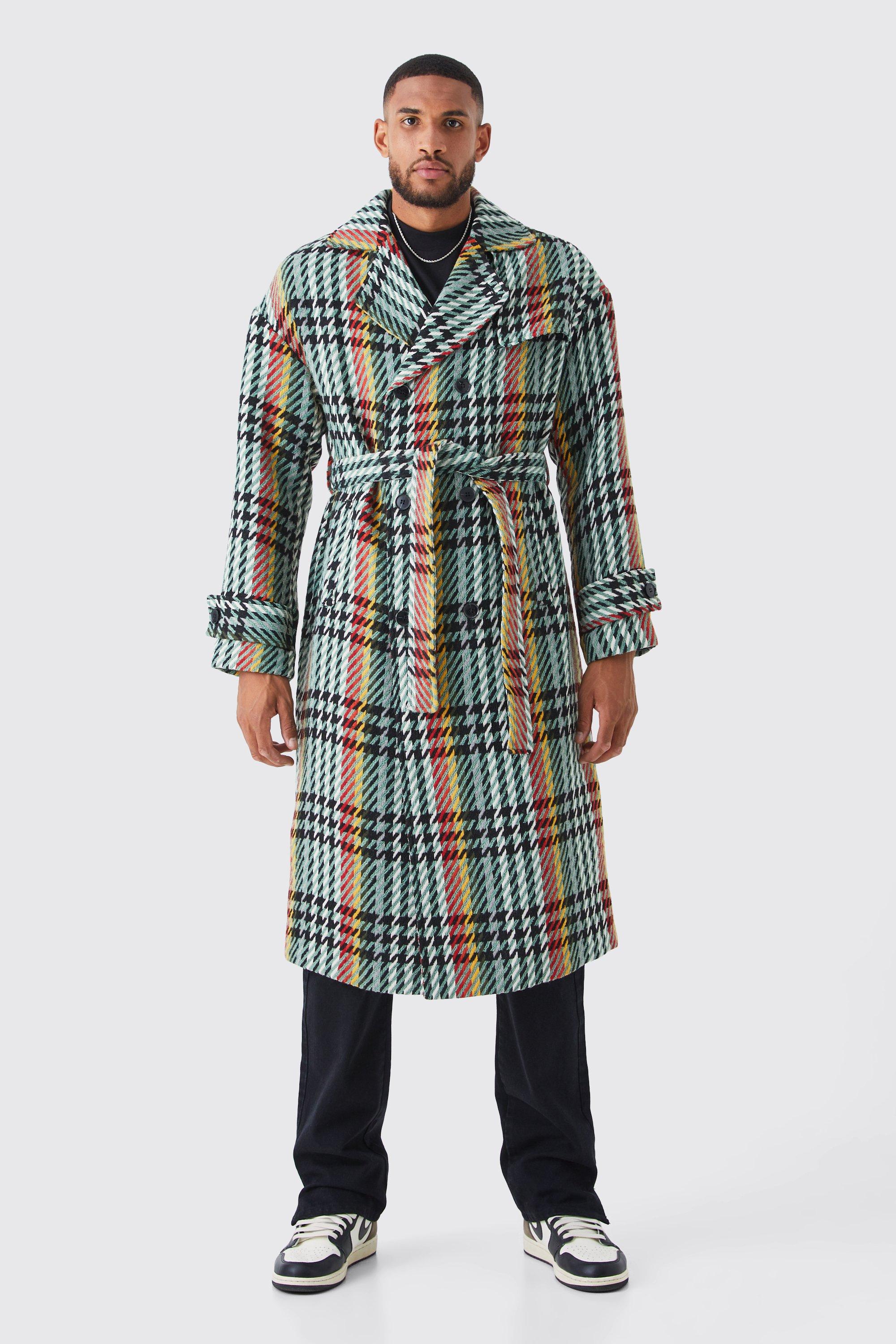 womens tall wool look check double breasted overcoat - multi - m, multi
