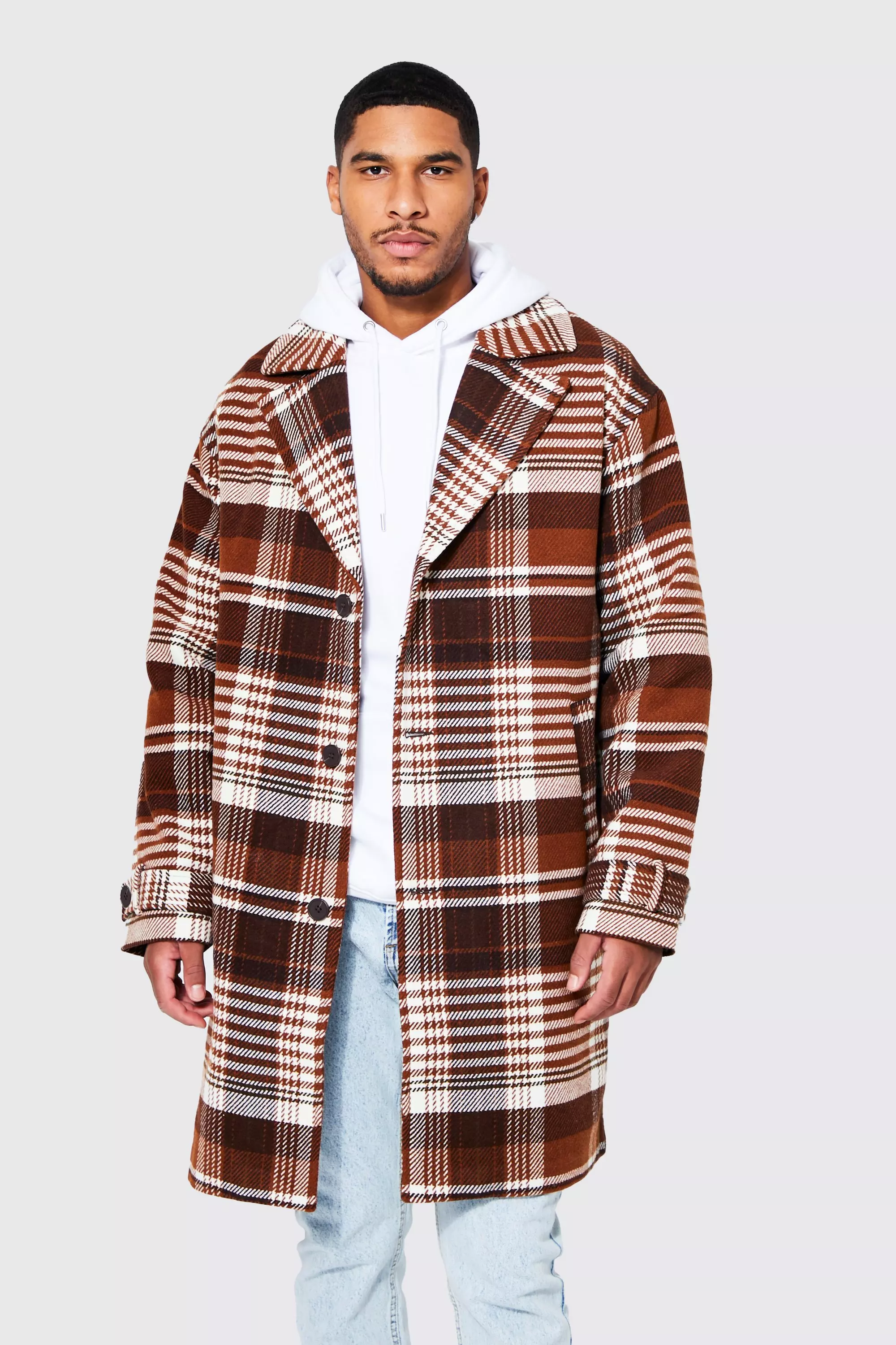 Mens check wool outlet coat