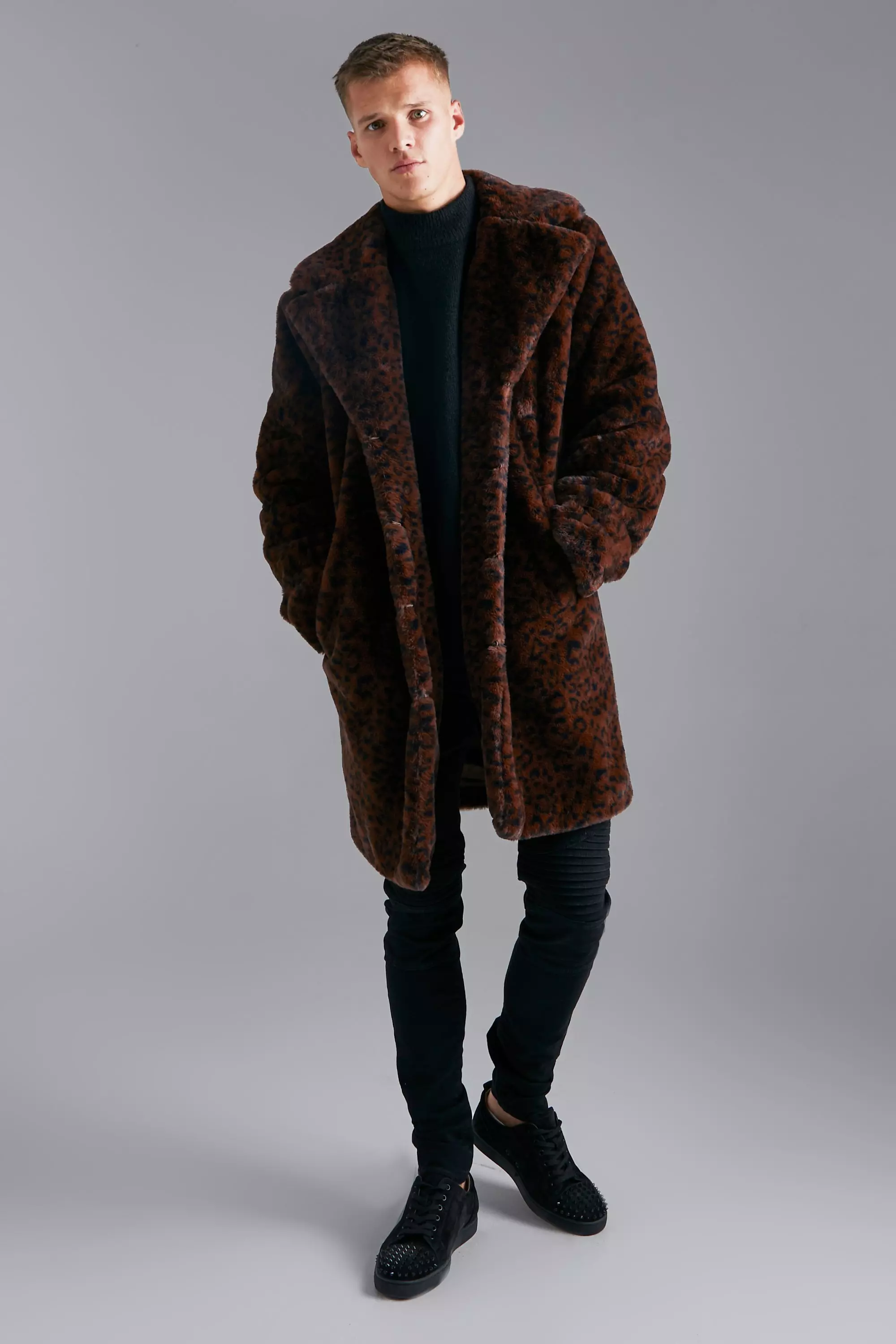 Leopard print fur outlet coat mens