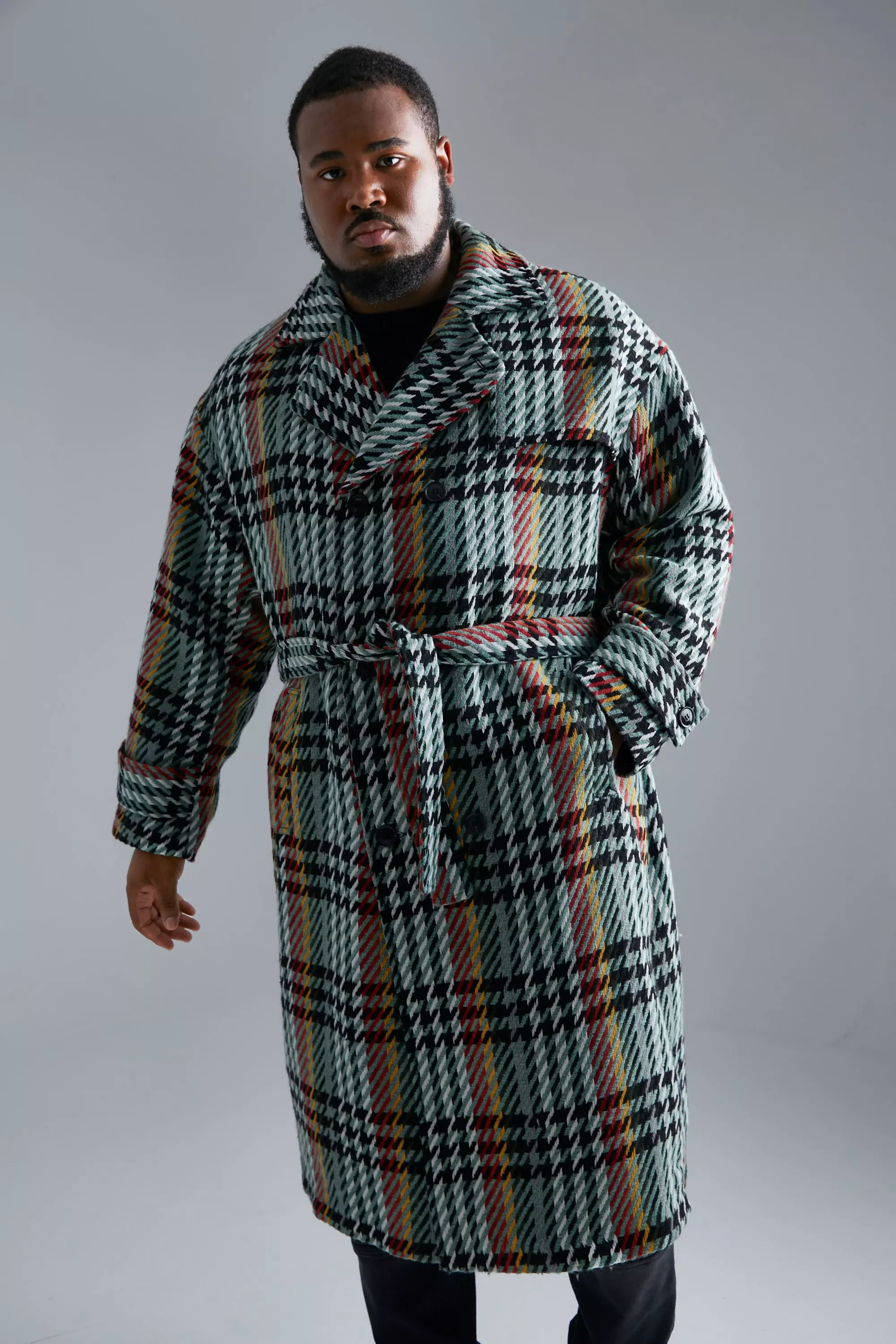 Plus Wool Look Check Double Breasted Overcoat