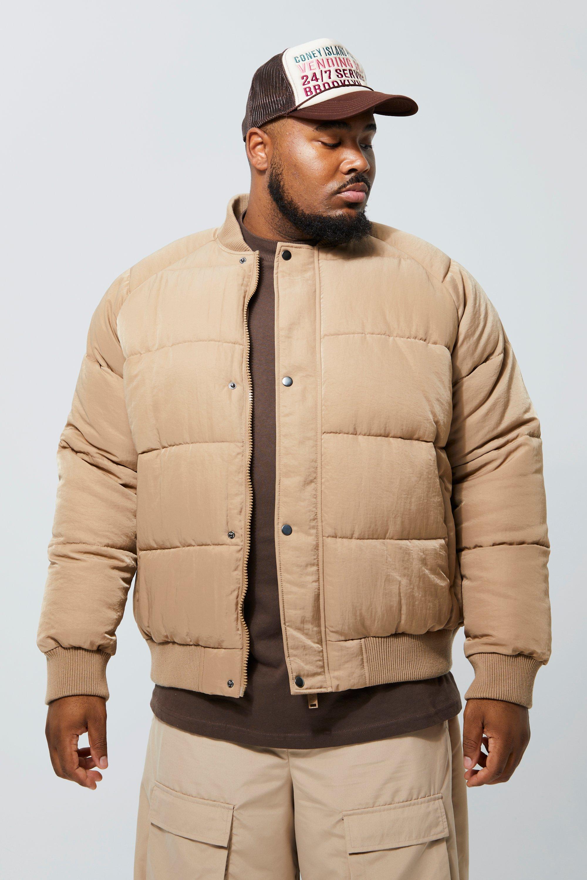 Mens Beige Plus Heavy Padded Bomber Jacket, Beige