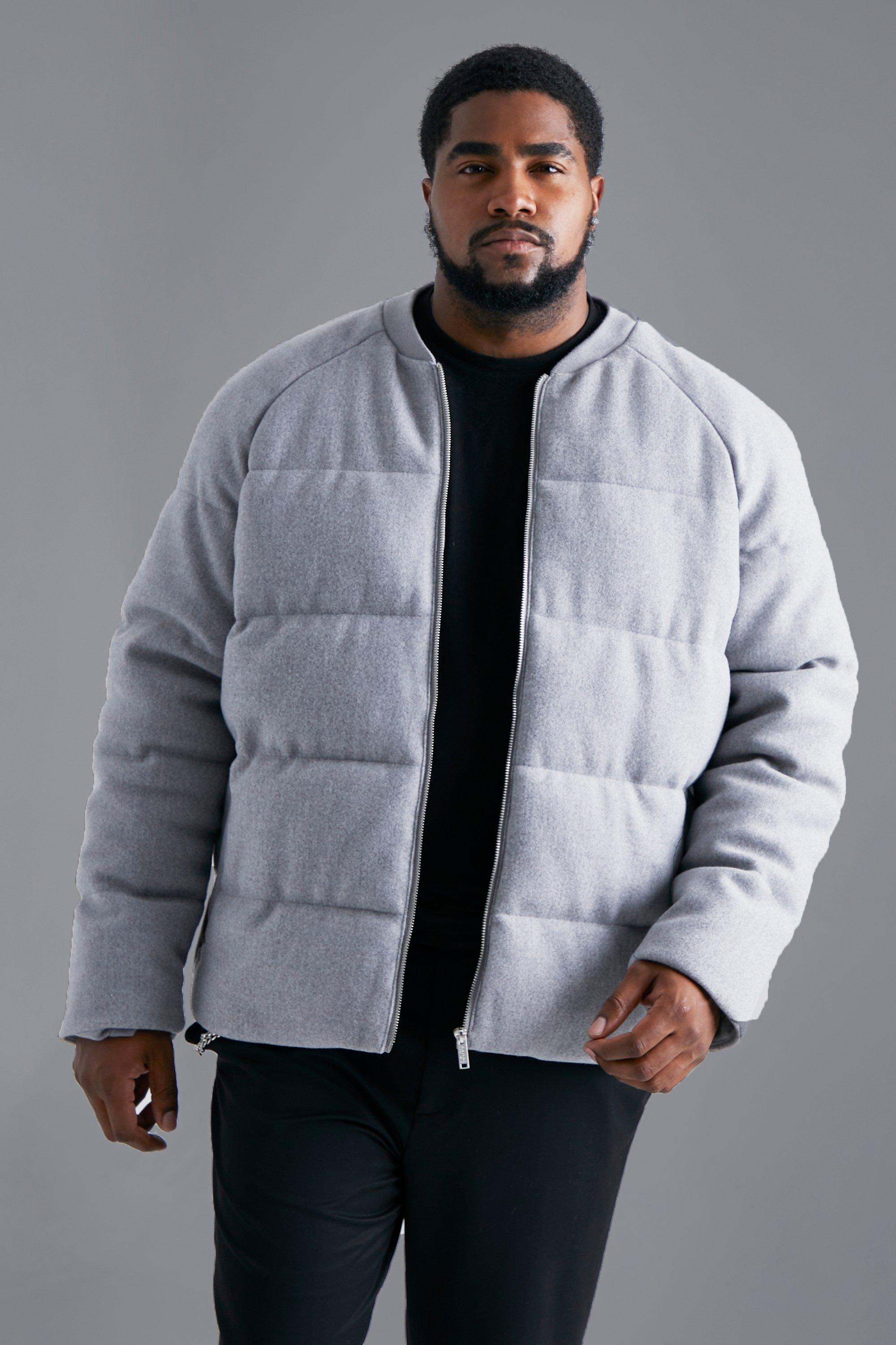 men's plus wool look padded bomber jacket - grey - xxxl, grey