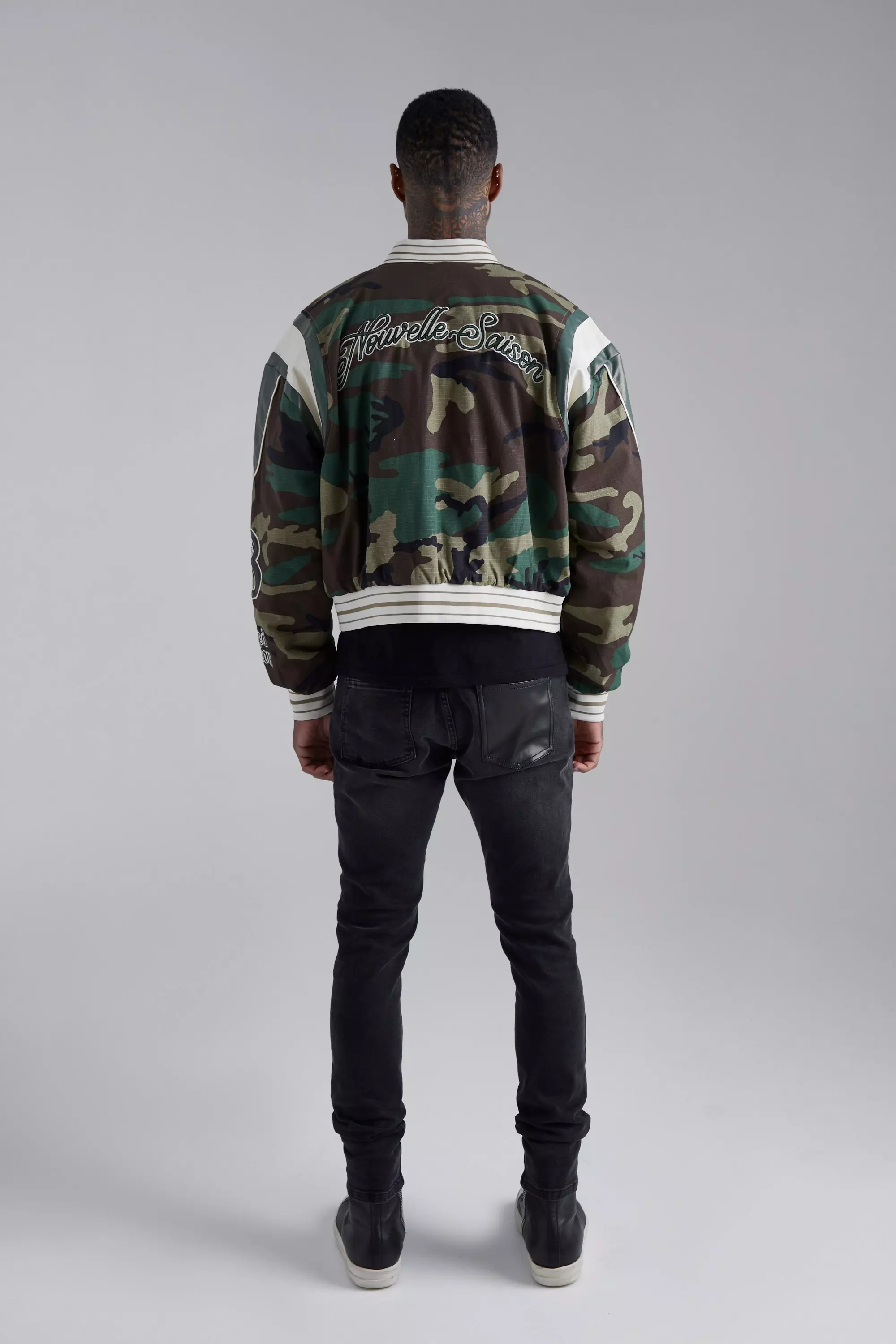 Boxy Camo B Varsity Jacket