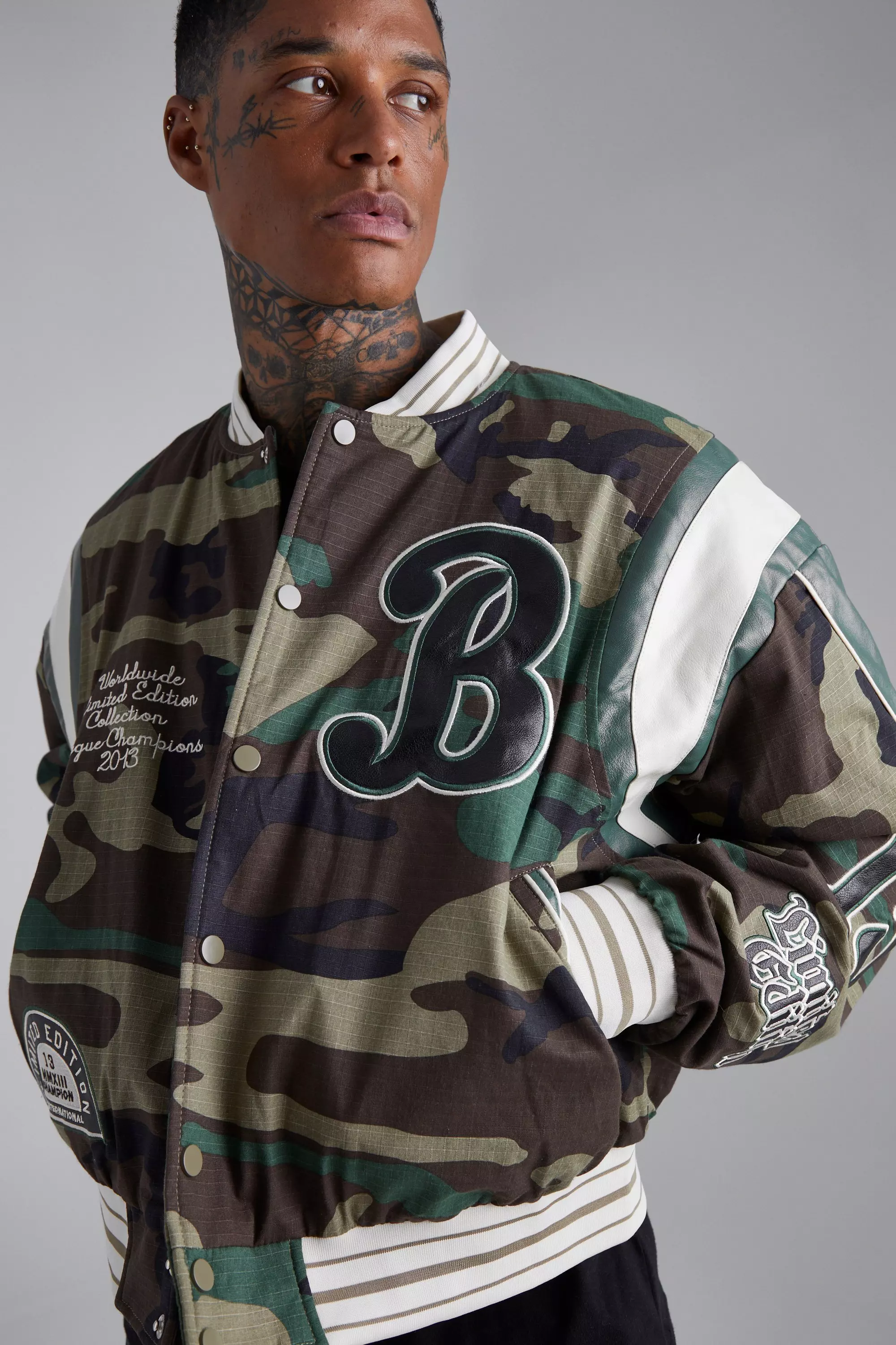 Boxy Camo B Varsity Jacket