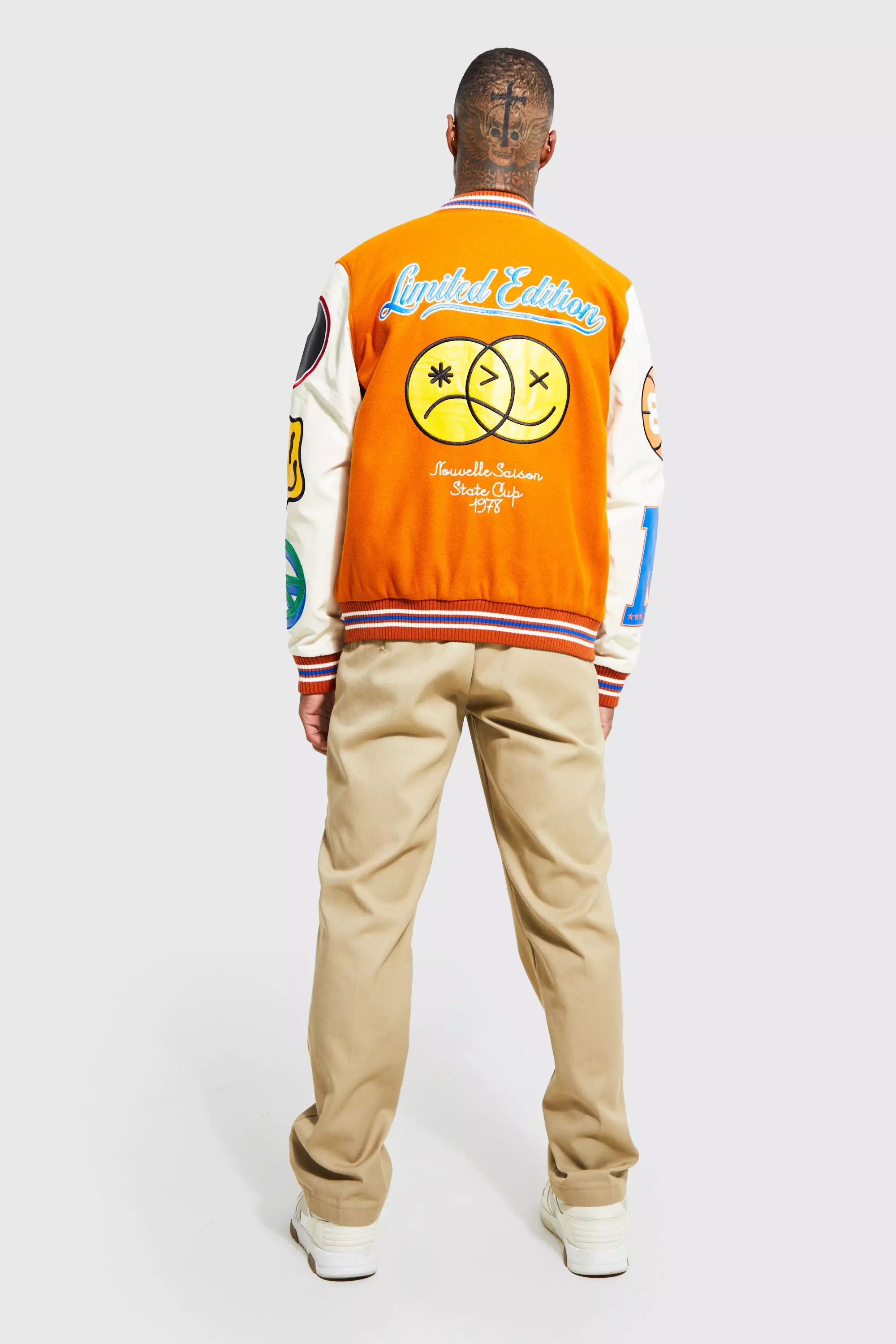 Orange Houndstooth Bouclé Varsity Jacket – Grindstone Universal