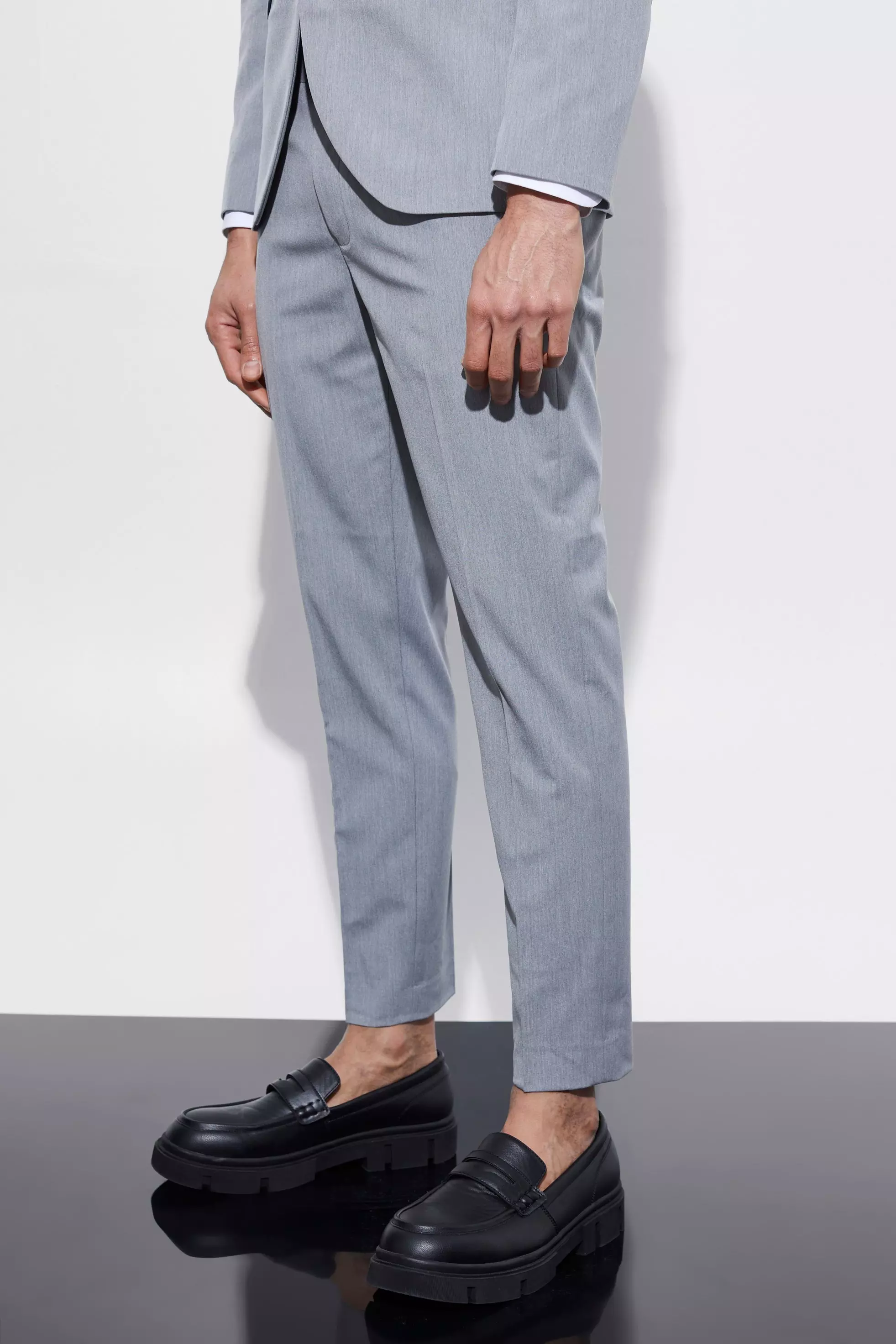 Mens cropped hot sale suit trousers