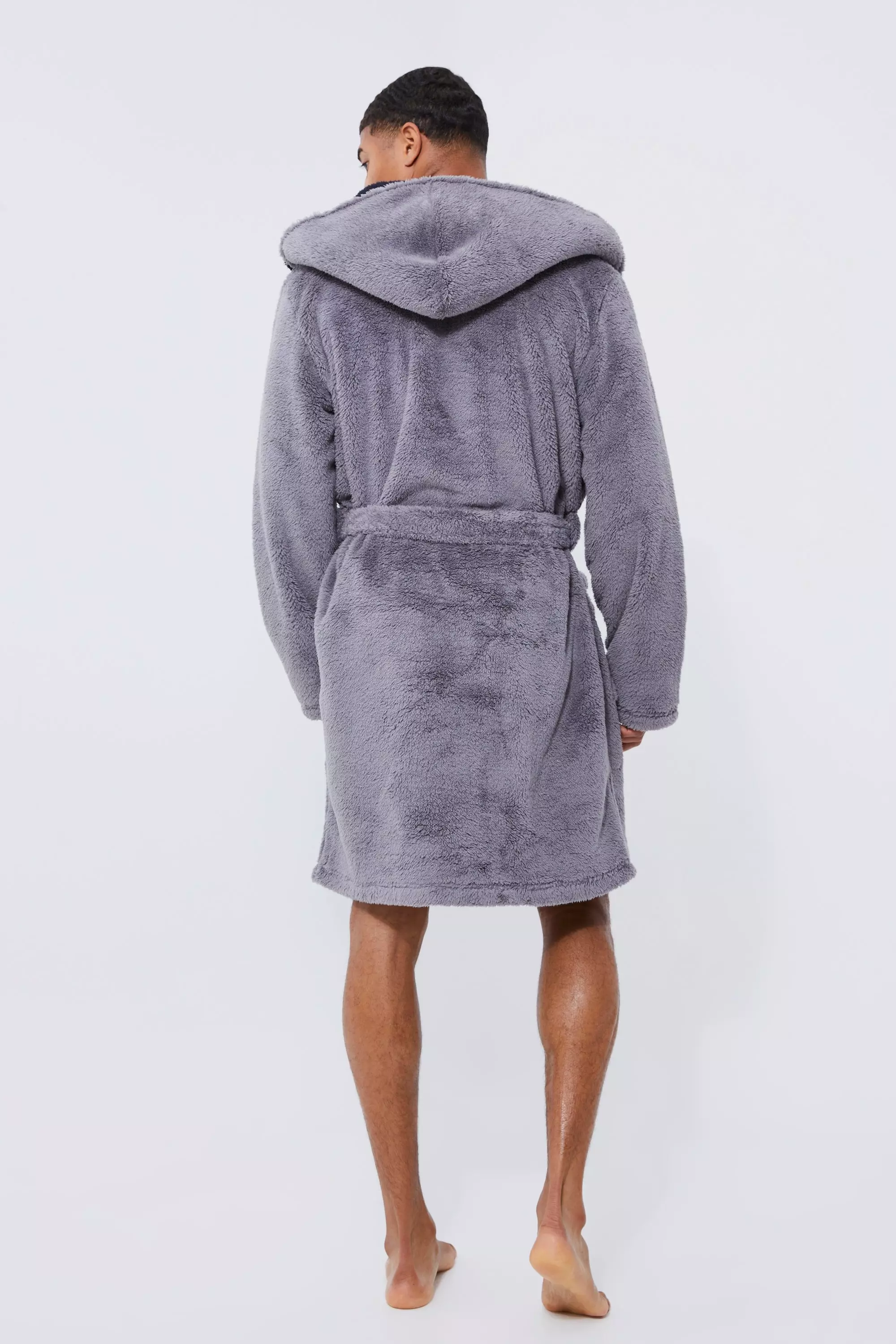 Borg Lined Hooded Dressing Gown boohooMAN UK