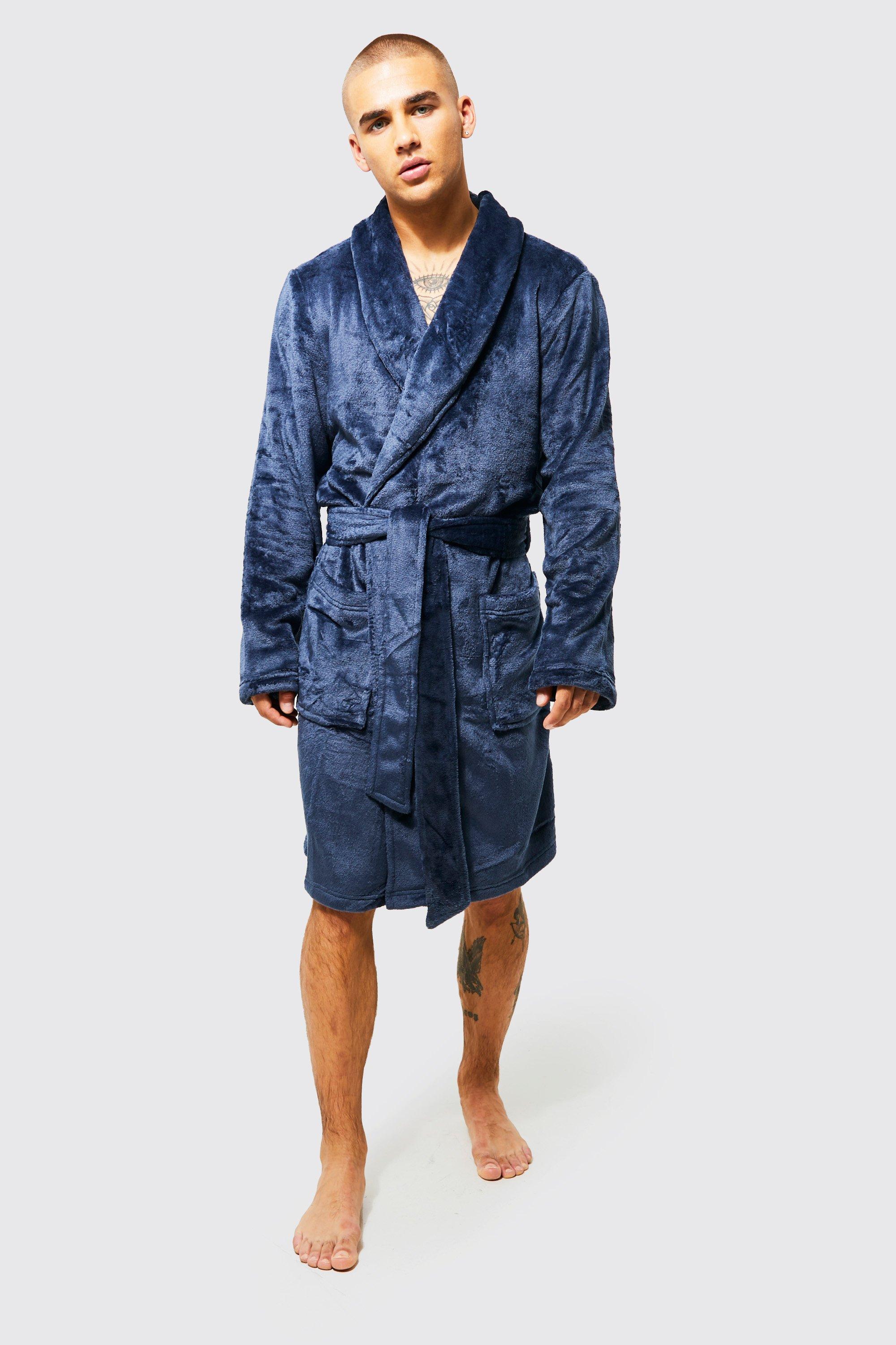 Mens Navy Shawl Dressing Gown, Navy