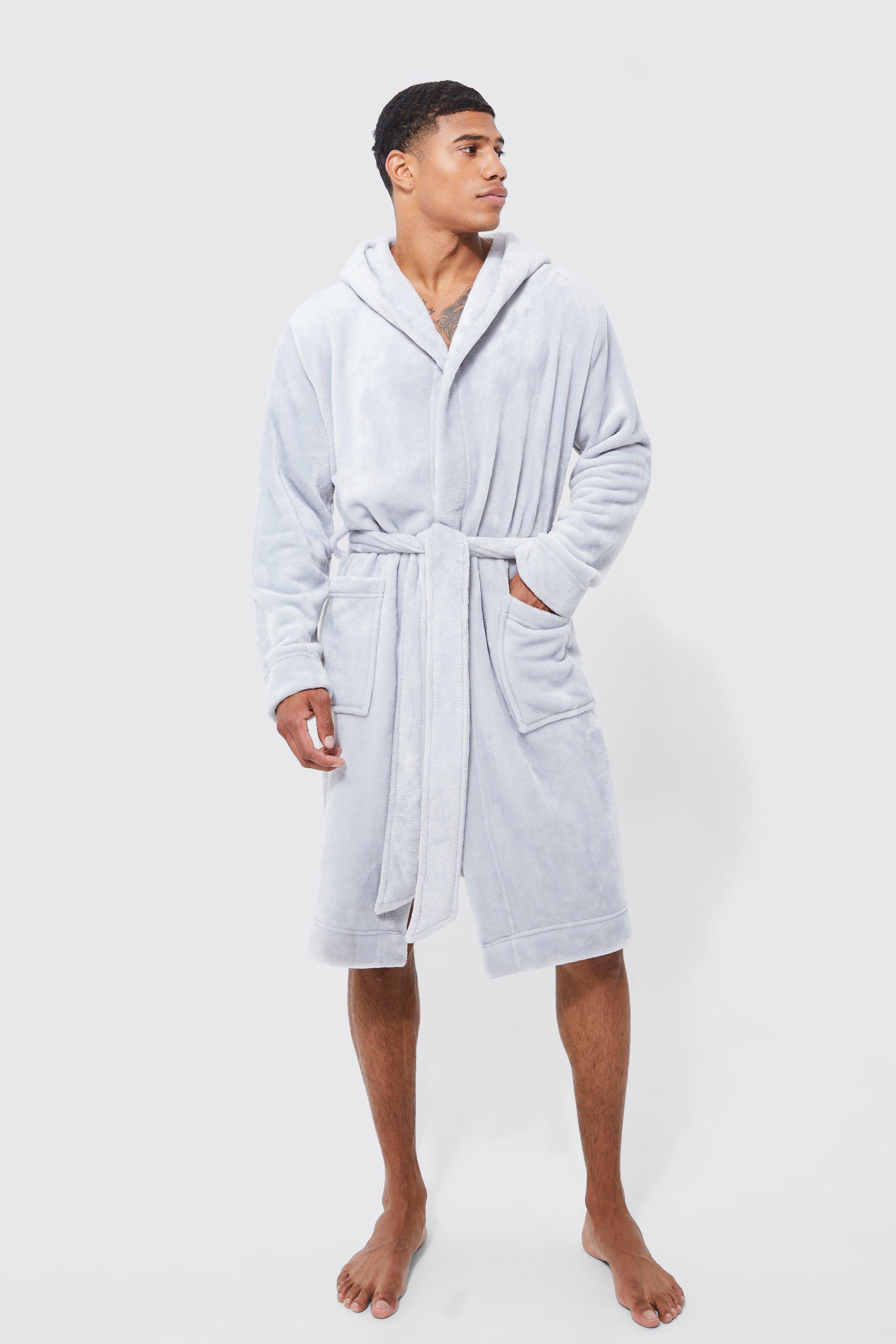 men's hooded dressing gown - grey - s, grey