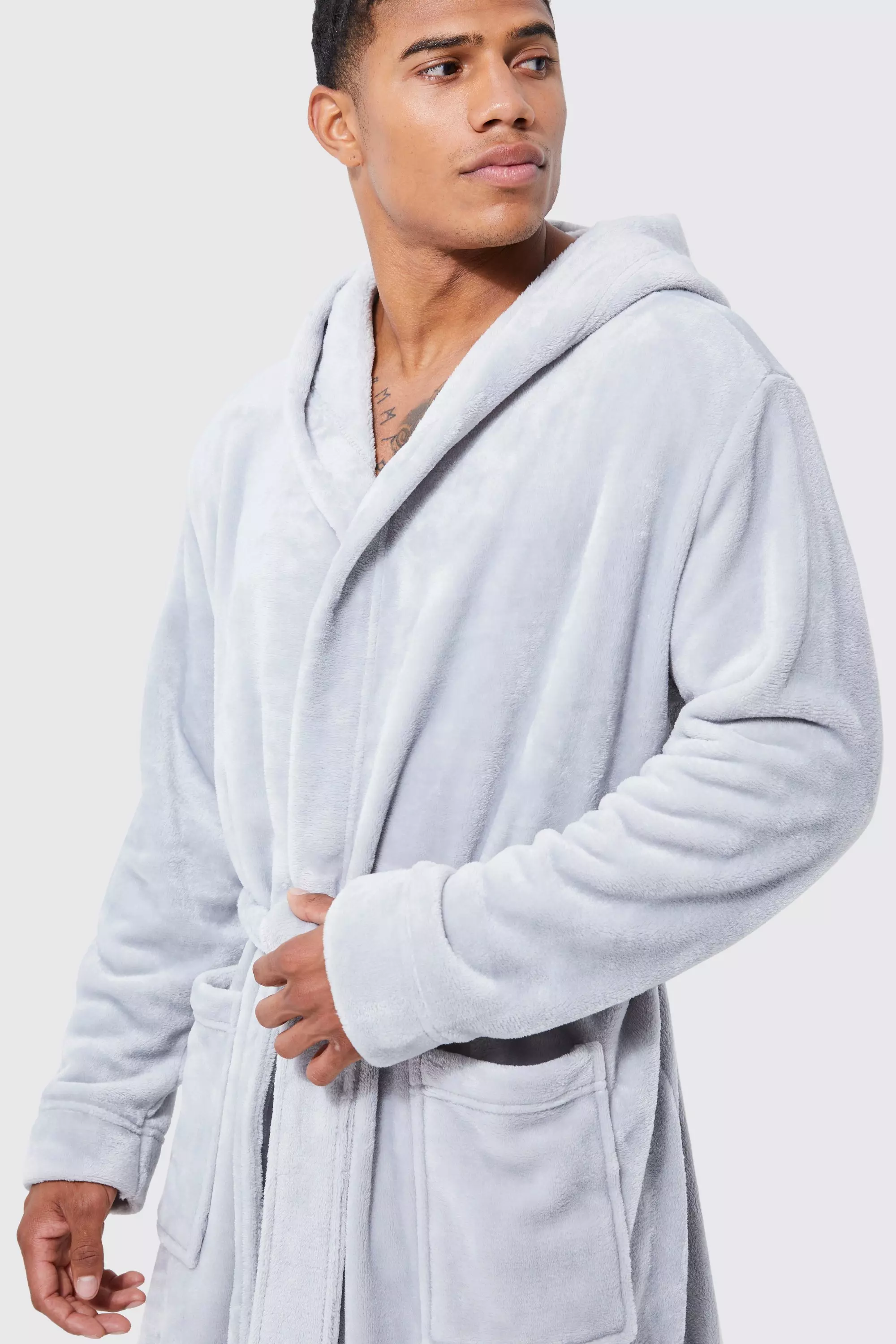 Hooded Dressing Gown boohooMAN UK