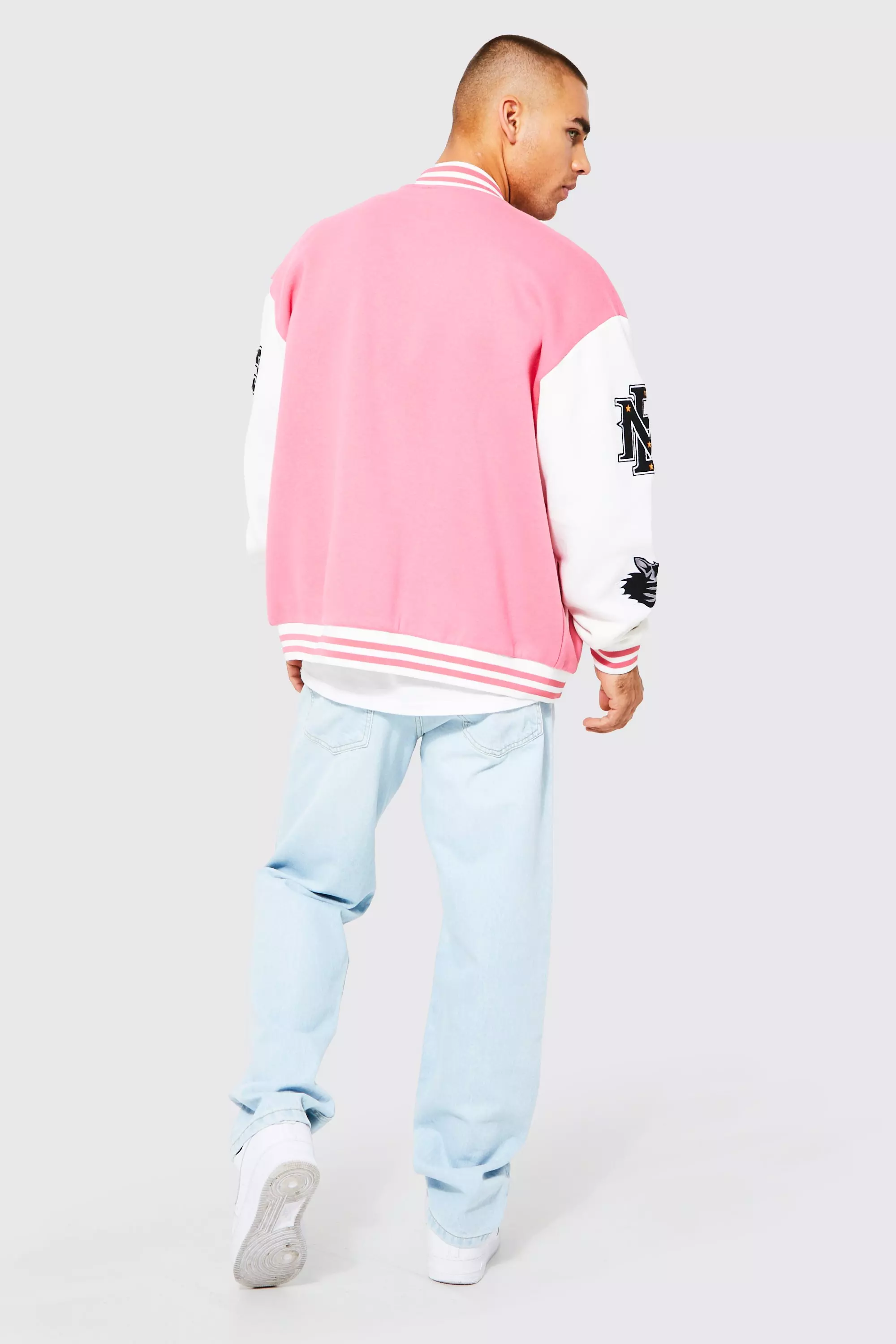 Mens pink deals varsity jacket