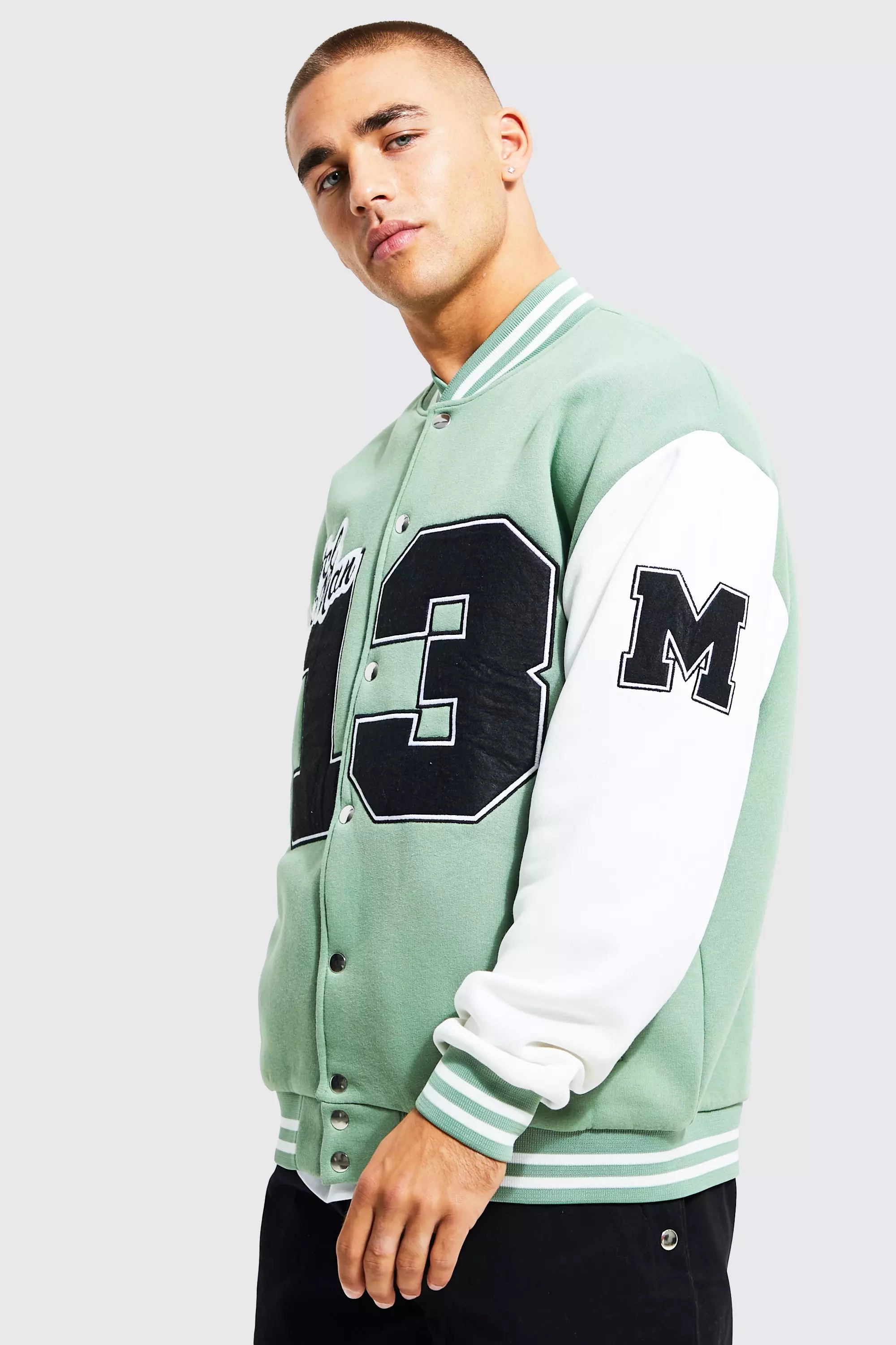 Oversize Men's College Jacket Green