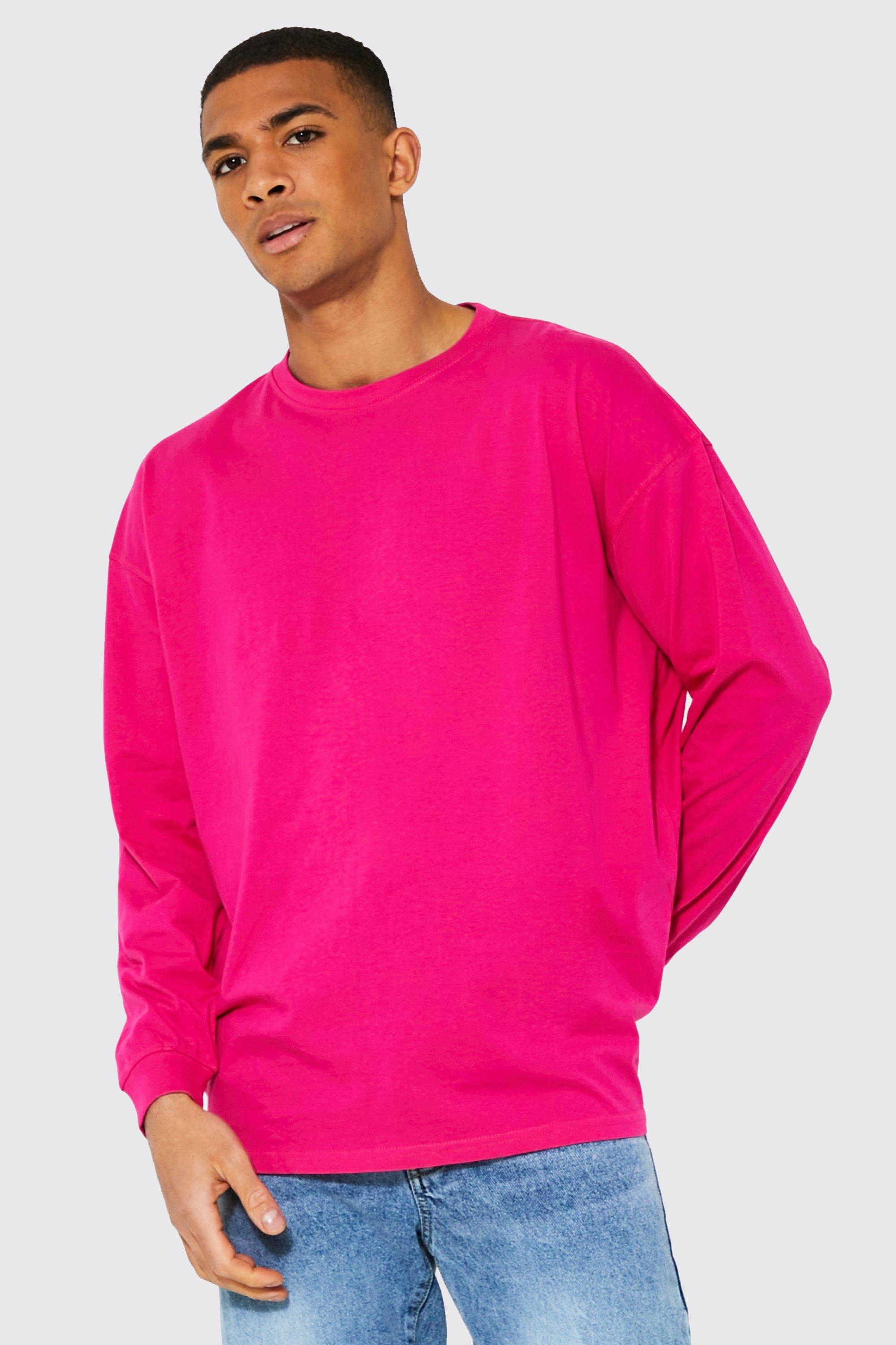 Mens Pink Long Sleeve Oversized T-shirt, Pink