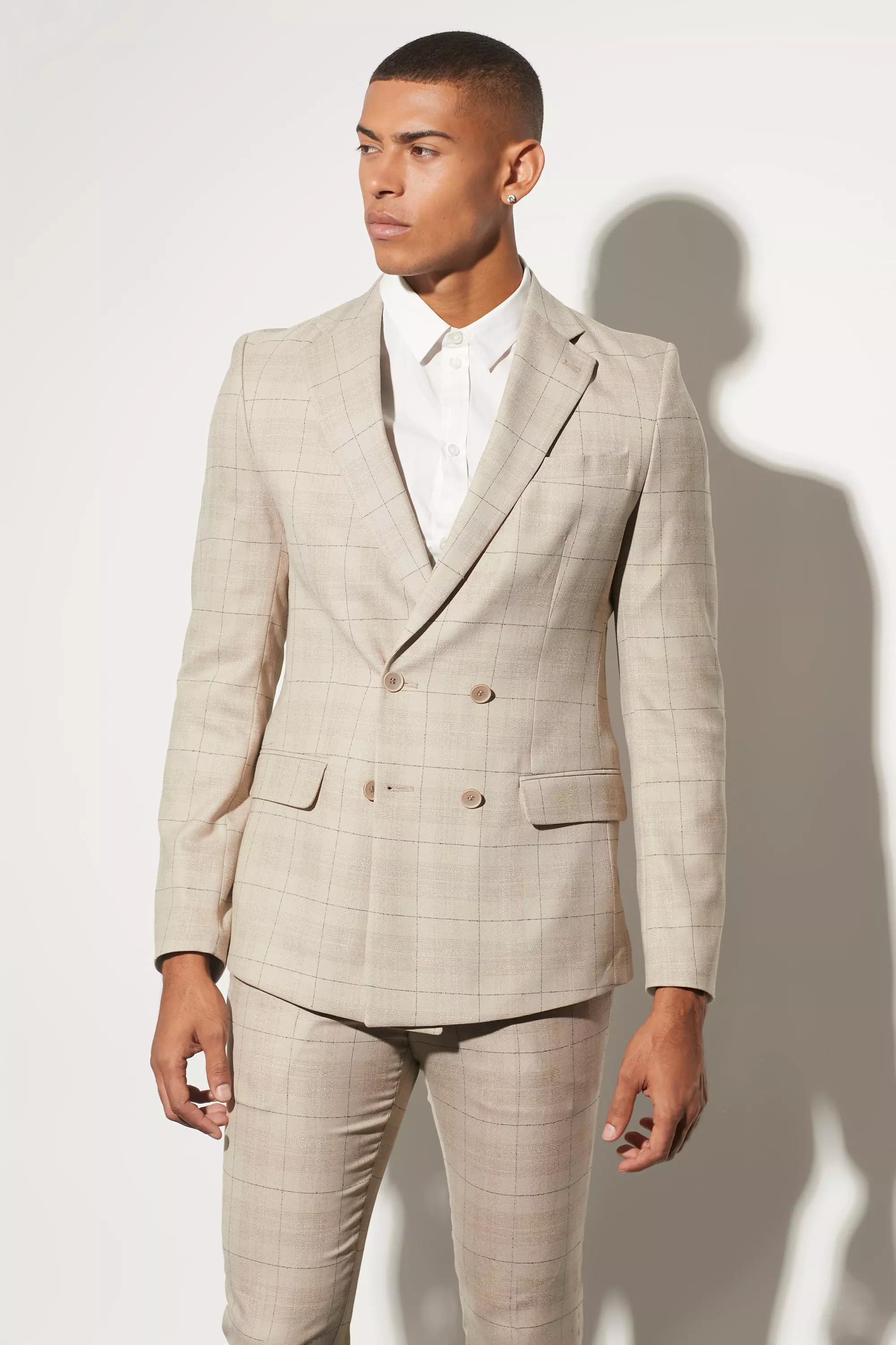 Skinny Single Breasted Check Suit Jacket