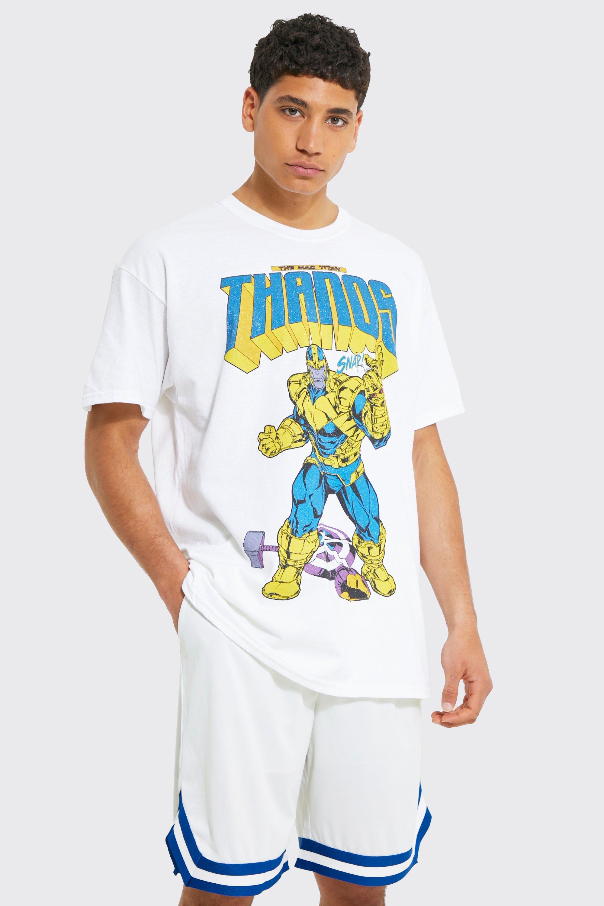 Mens White Oversized Thanos Comic License T-shirt, White