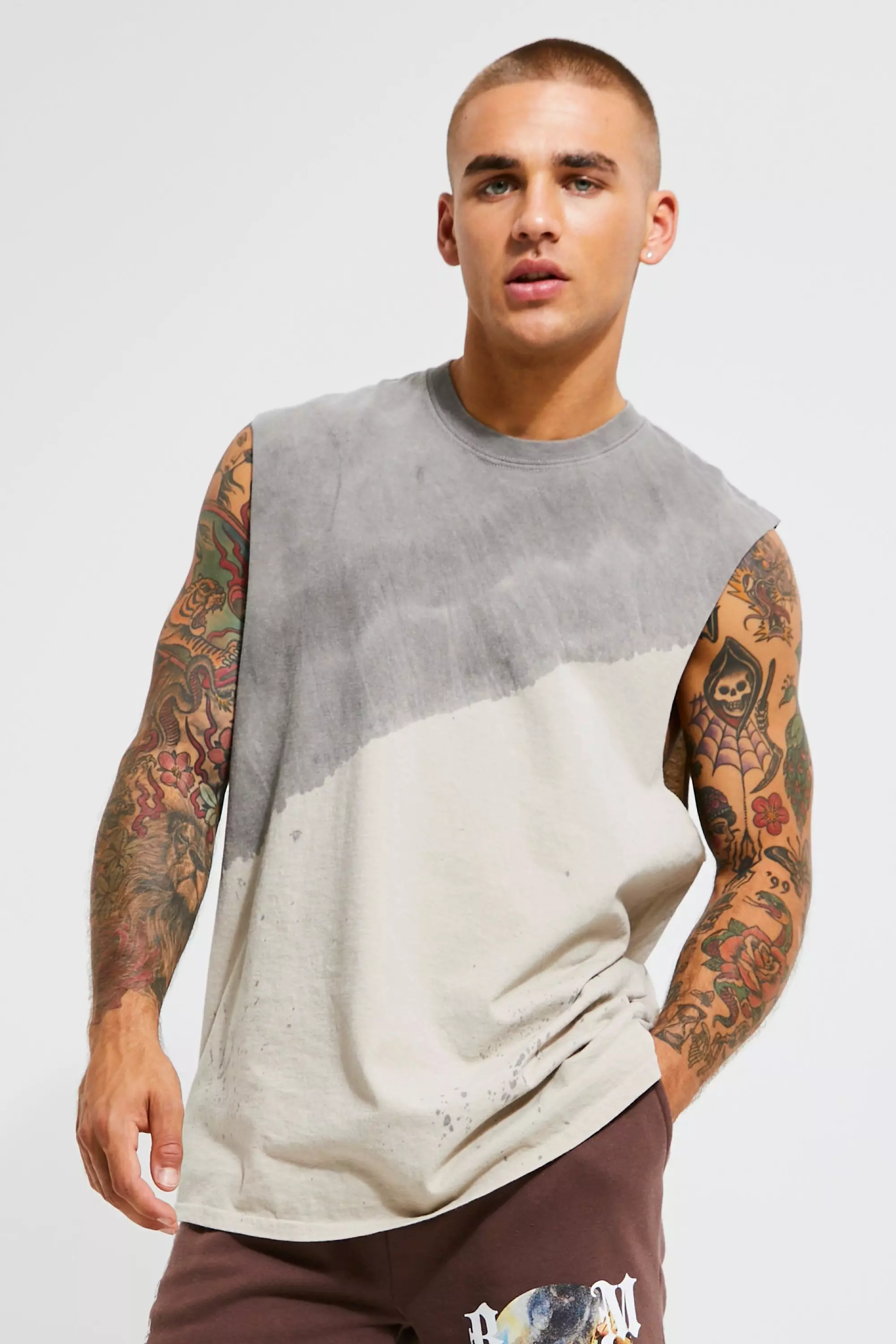 boohoo Mens Oversized Bleach Tie Dye Graphic T-Shirt - Grey