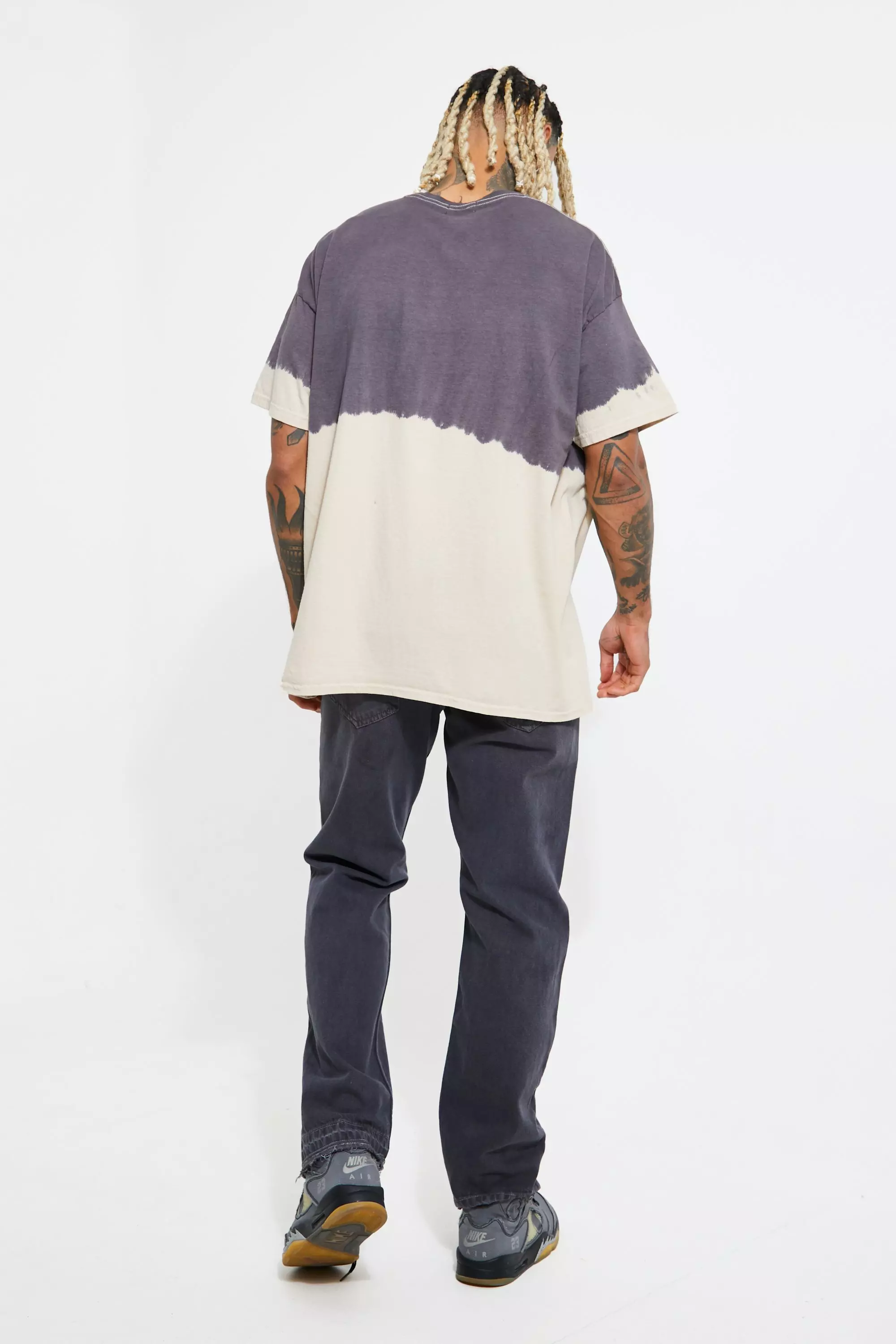 boohoo Mens Oversized Bleach Tie Dye Graphic T-Shirt - Grey