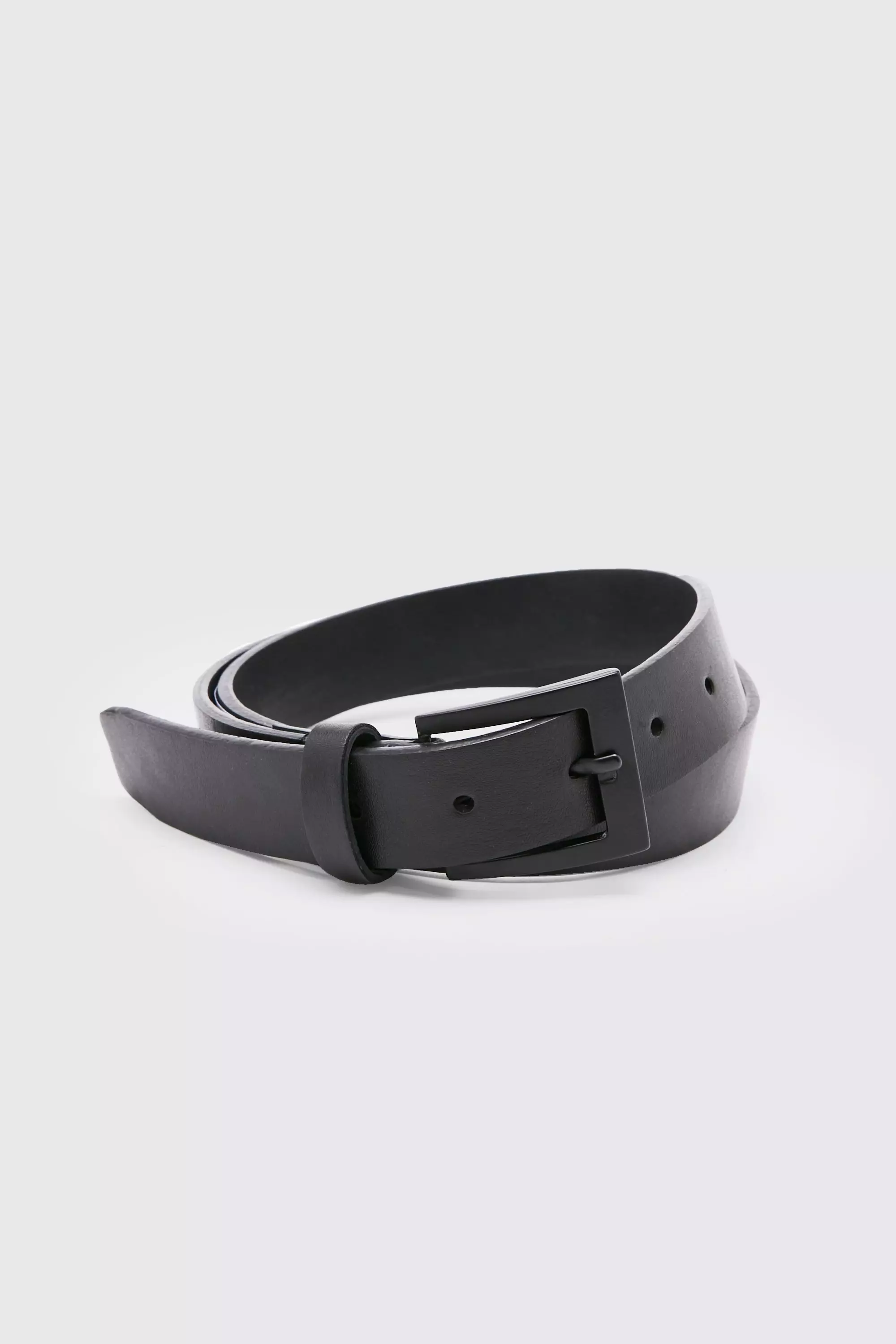 Matte Black Rectangle Buckle Faux Leather Belt