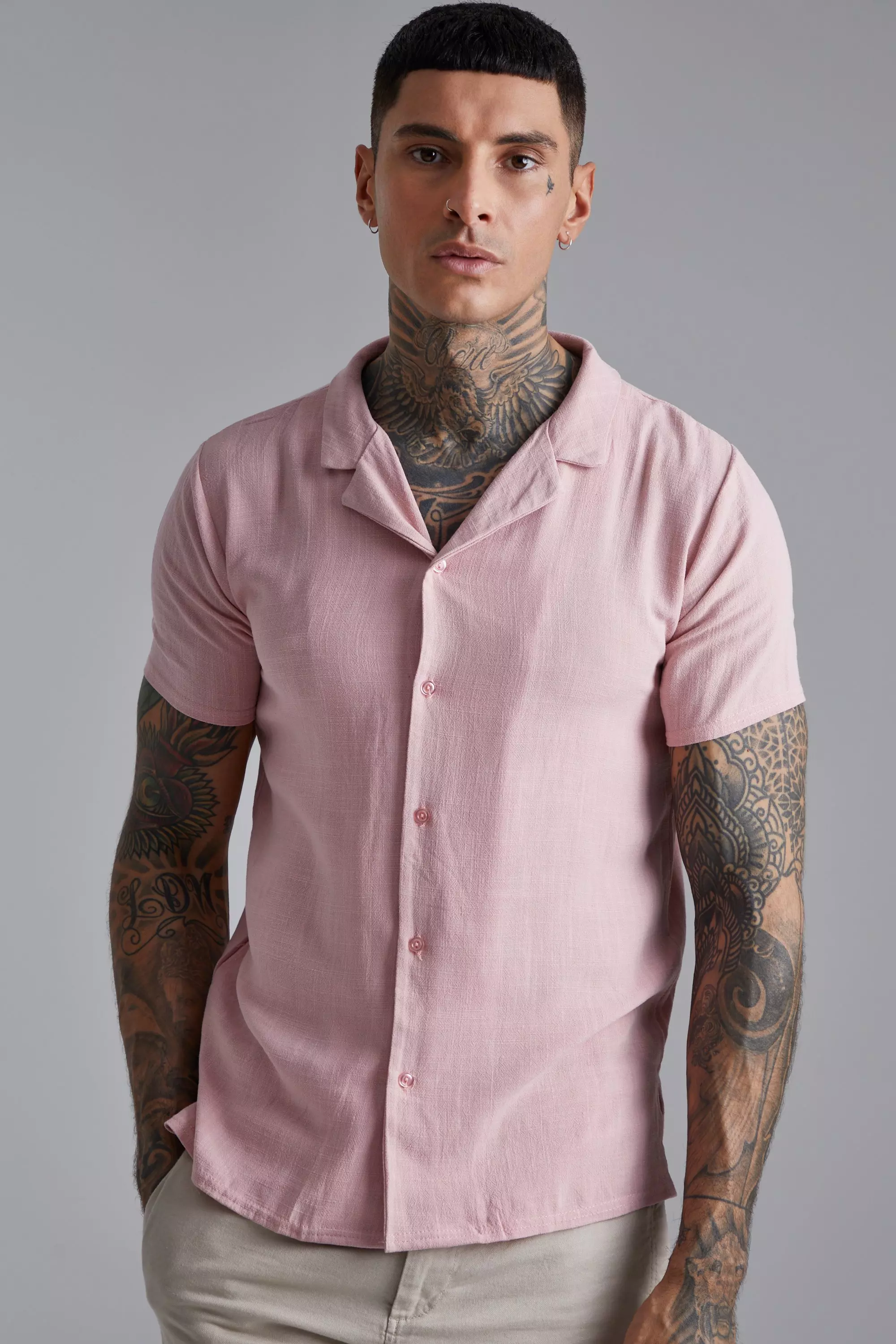 Linen Shirt Short Sleeve - Pink