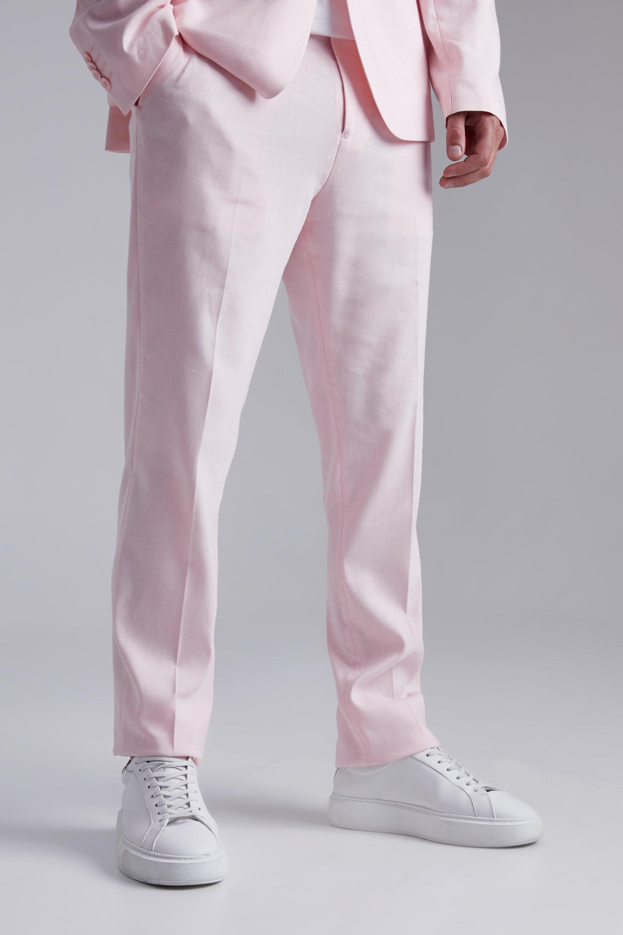 grande taille - pantalon de costume slim en lin homme - rose - 40, rose