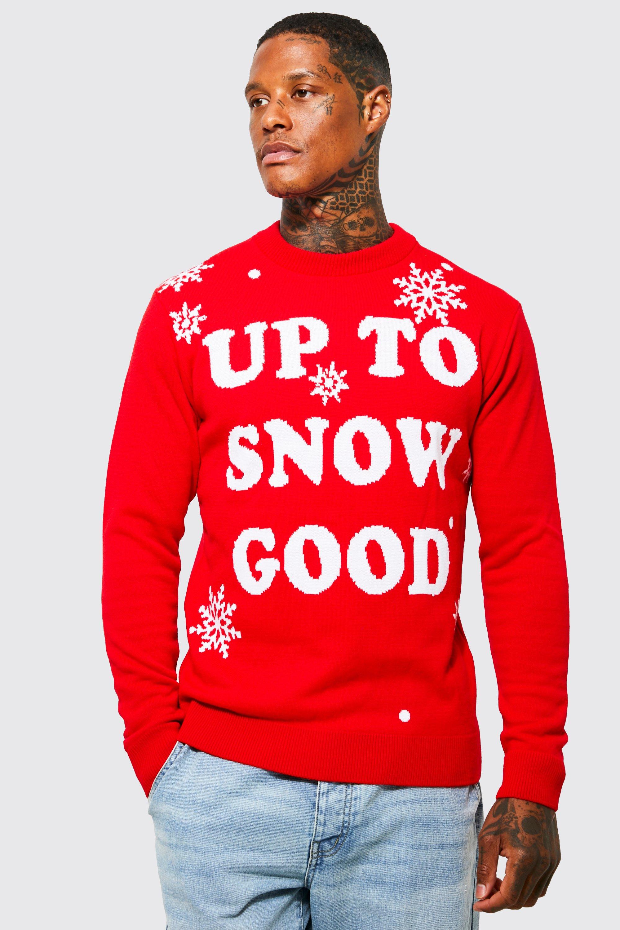 Image of Maglione natalizio con slogan Up To Snow Good, Rosso