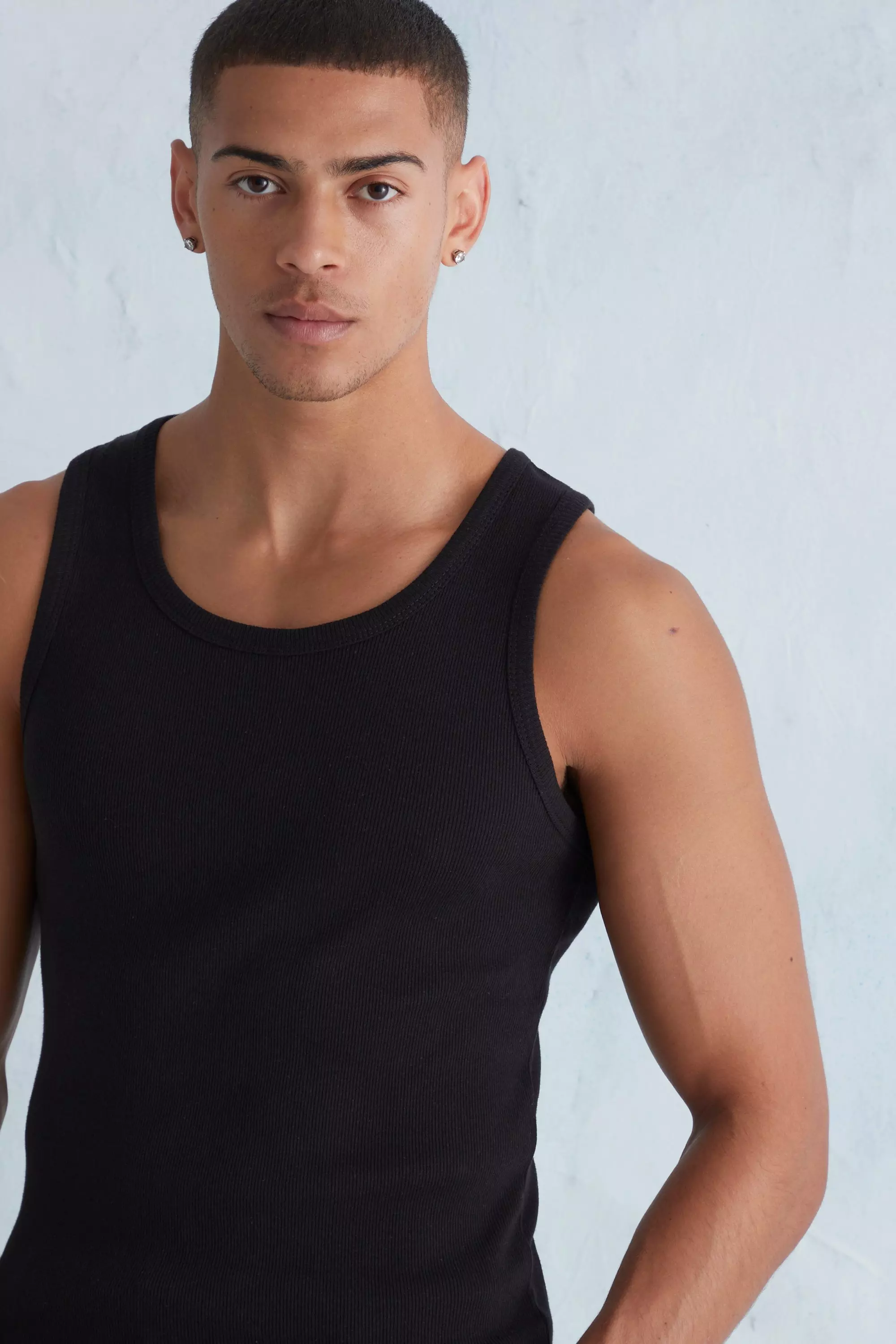 Mens slim fit ribbed on sale vests