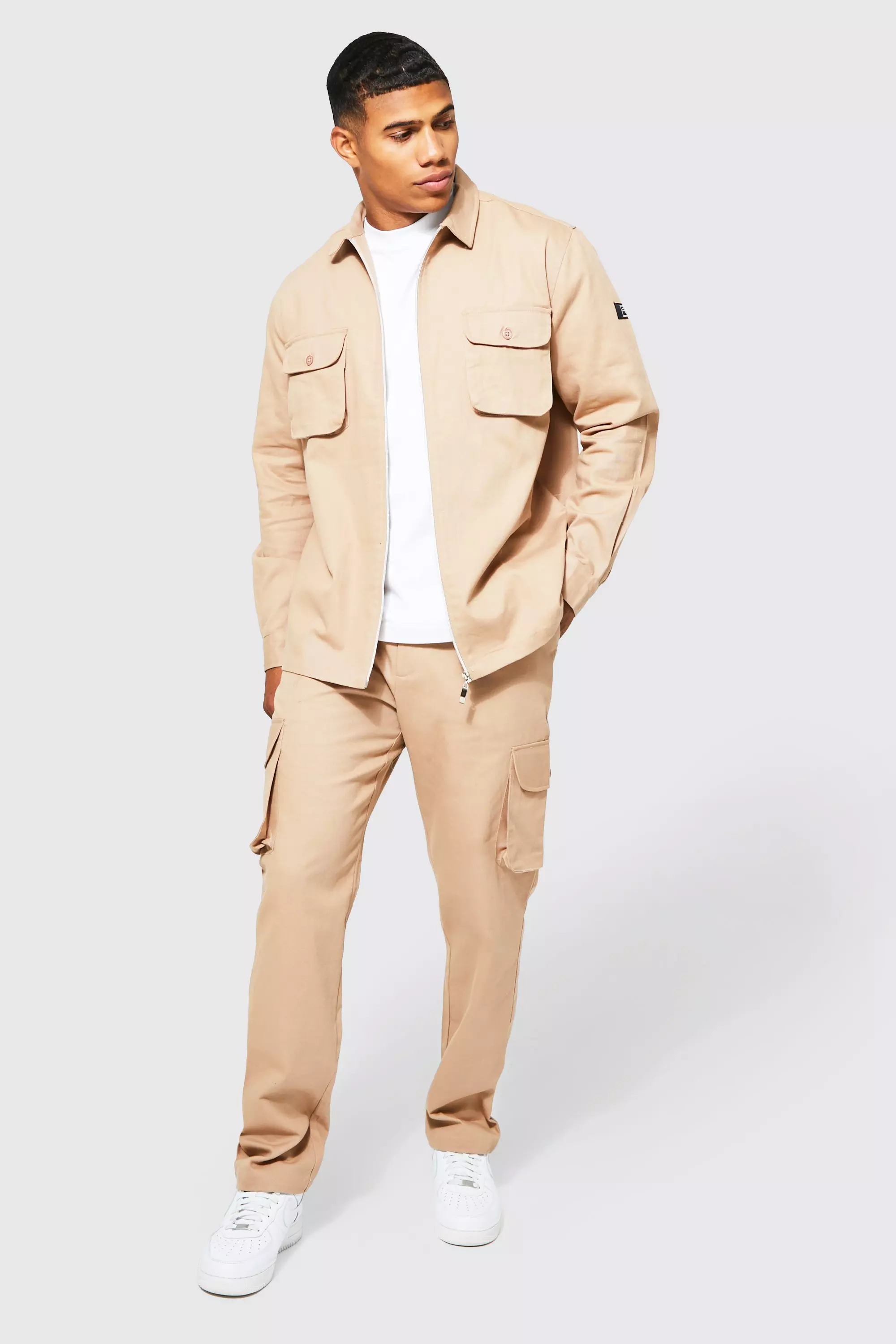 Cargo Zip Shirt And Pants Set | boohooMAN USA