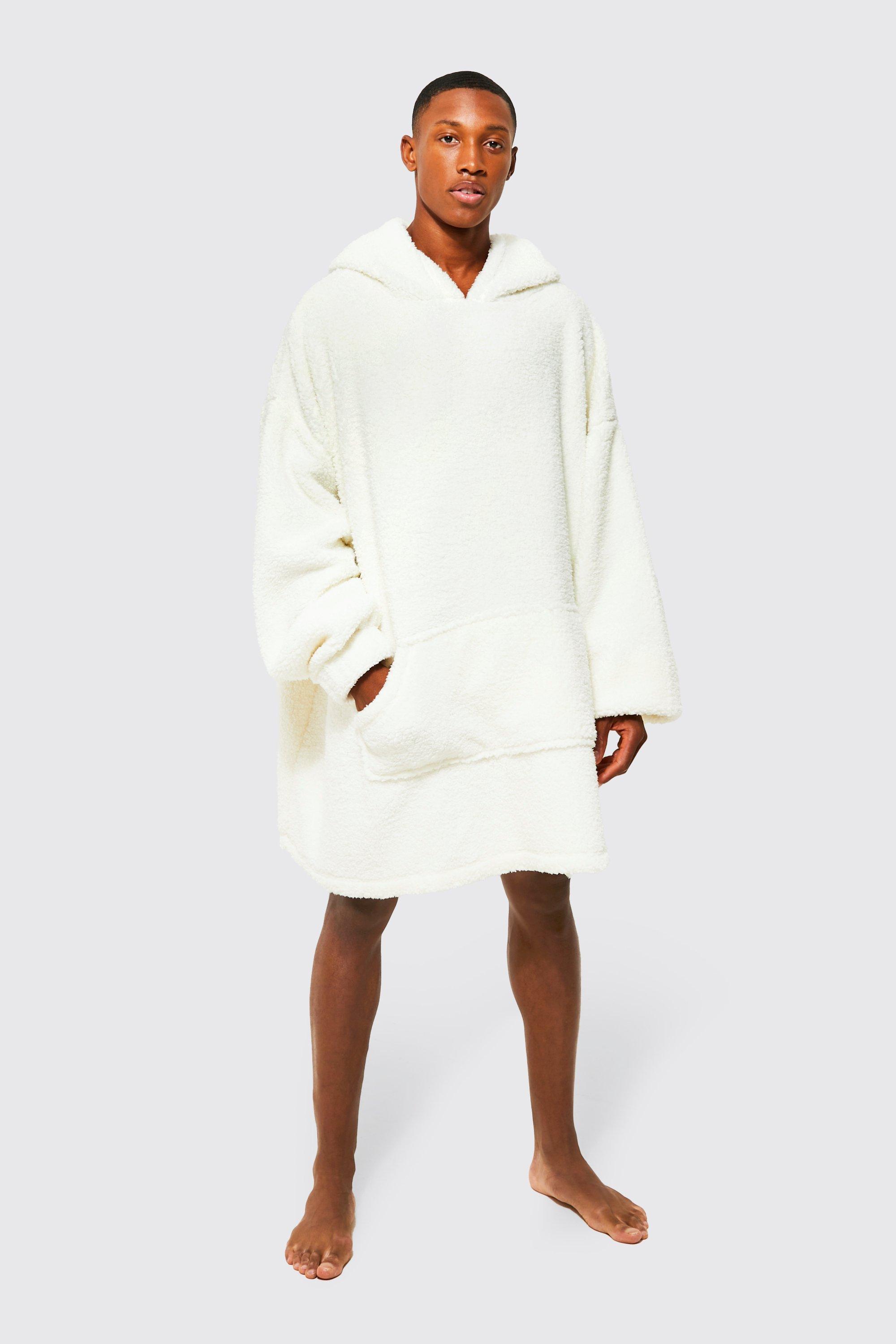Mens Cream Extreme Oversized Borg Hoodie, Cream