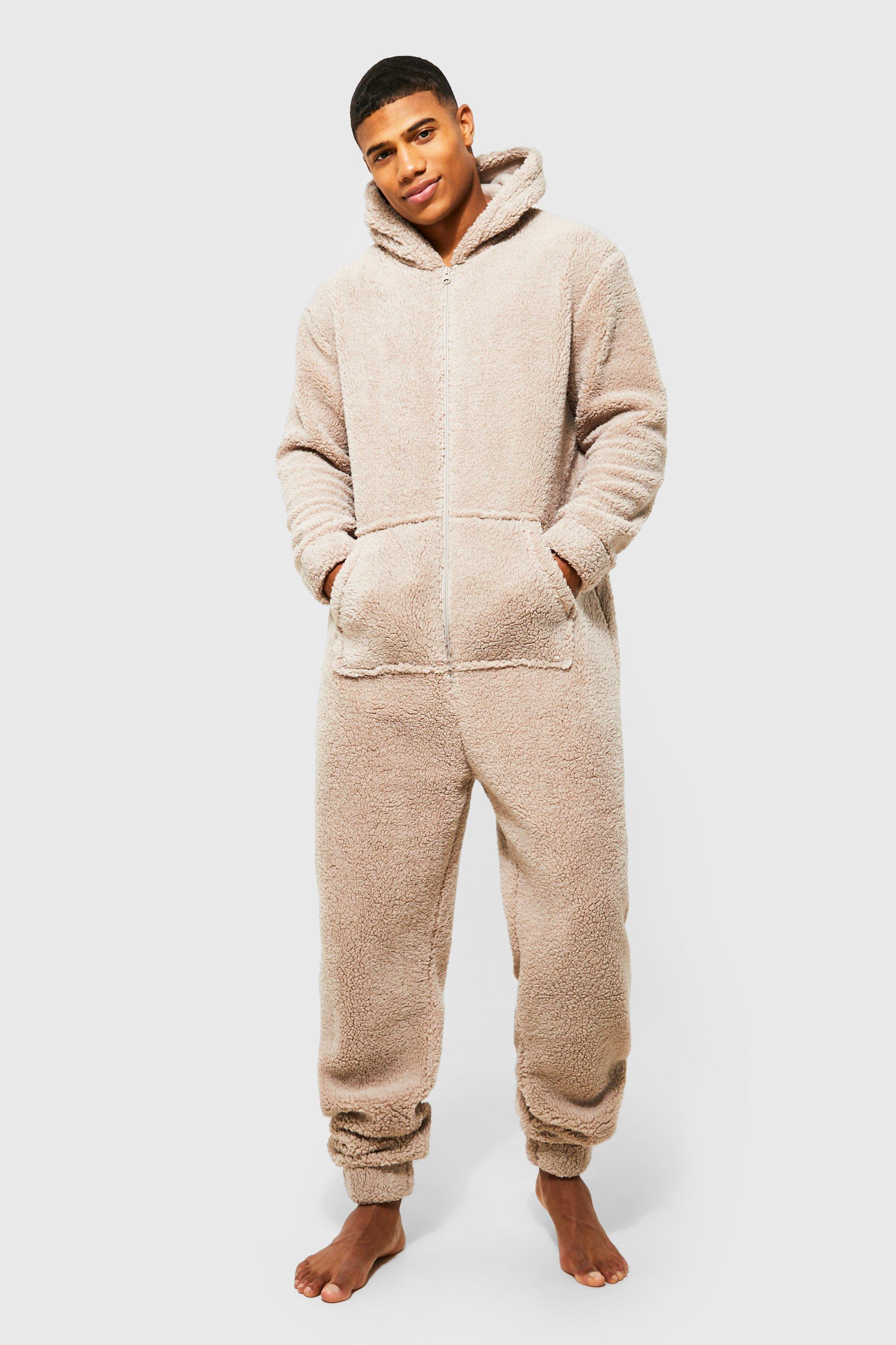 Mens Beige Borg Onesie, Beige