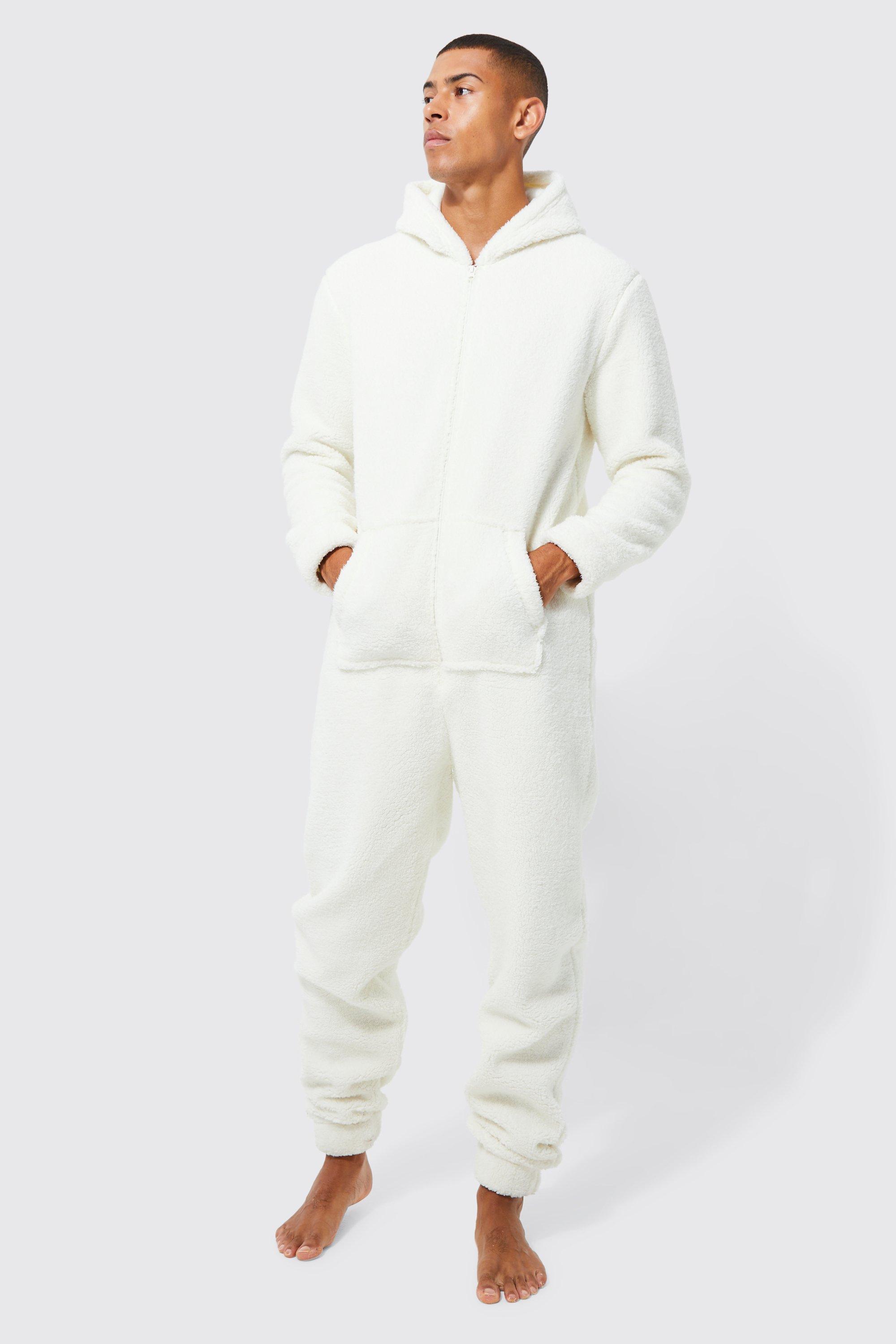 Mens Cream Borg Onesie, Cream