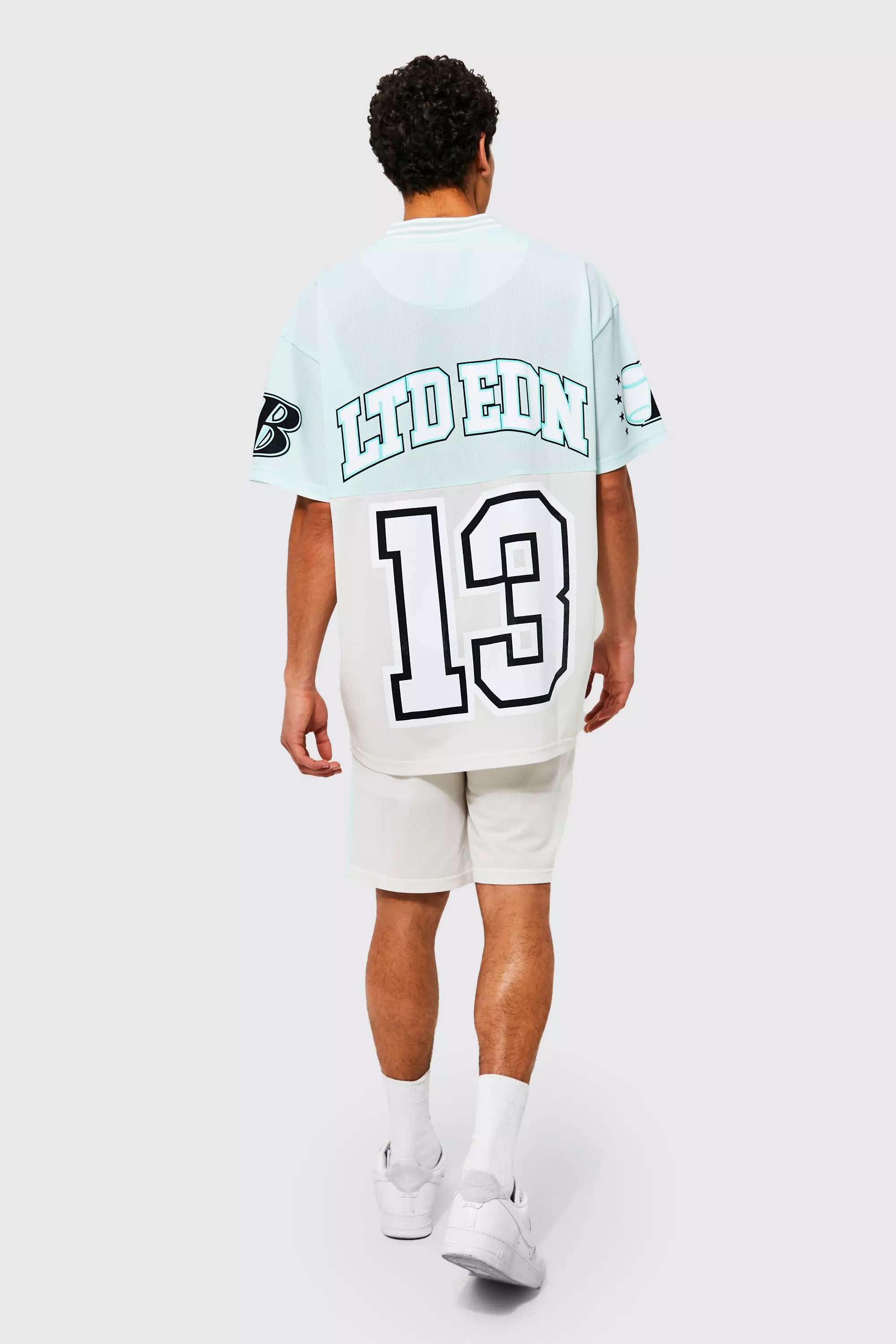 FUBU VARSITY BASEBALL JERSEY GRADIENT LIGHTBLUE/WHITE/BLACK