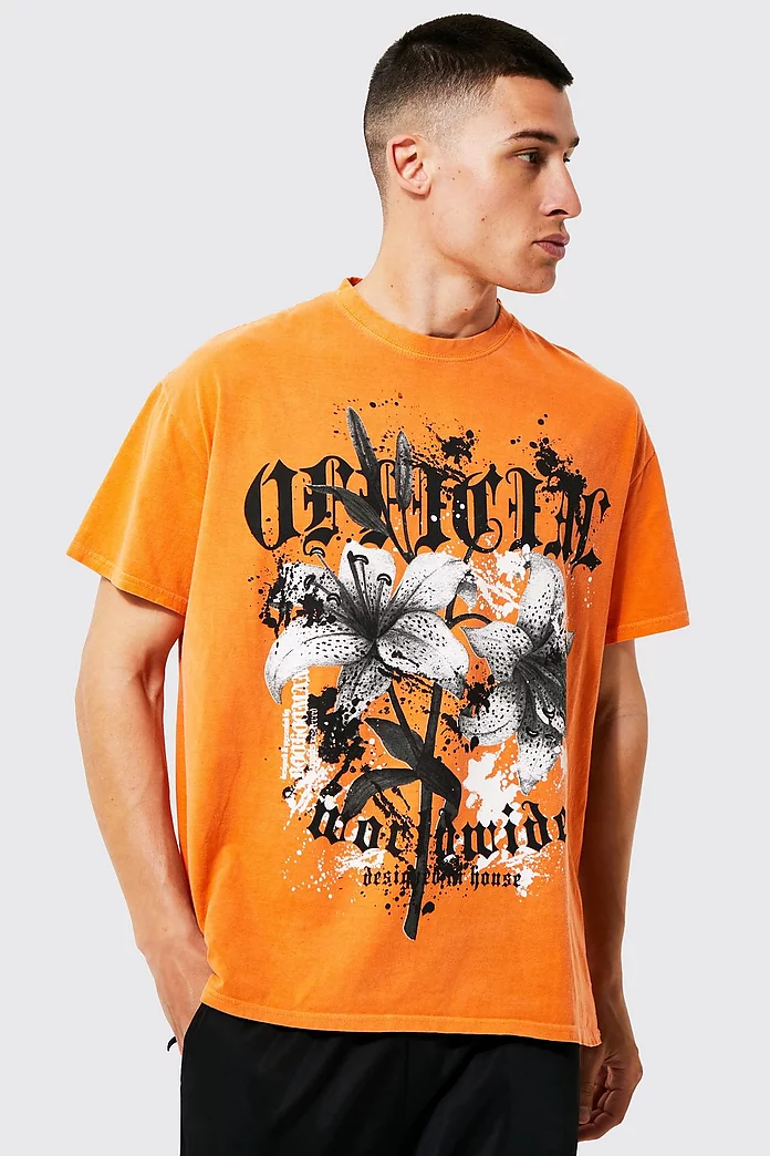 Oversized Official Floral Overdye T-shirt | boohooMAN USA