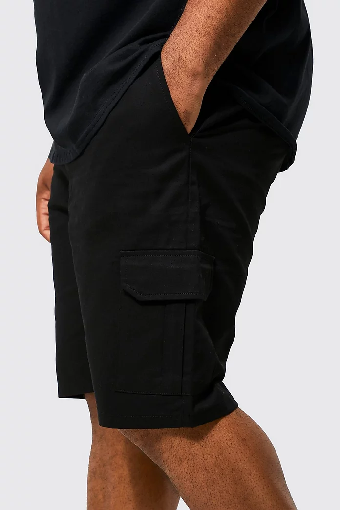 BoohooMAN Plus Elastic Waist Cargo Shorts in Black for Men Womens Clothing Shorts Cargo shorts 