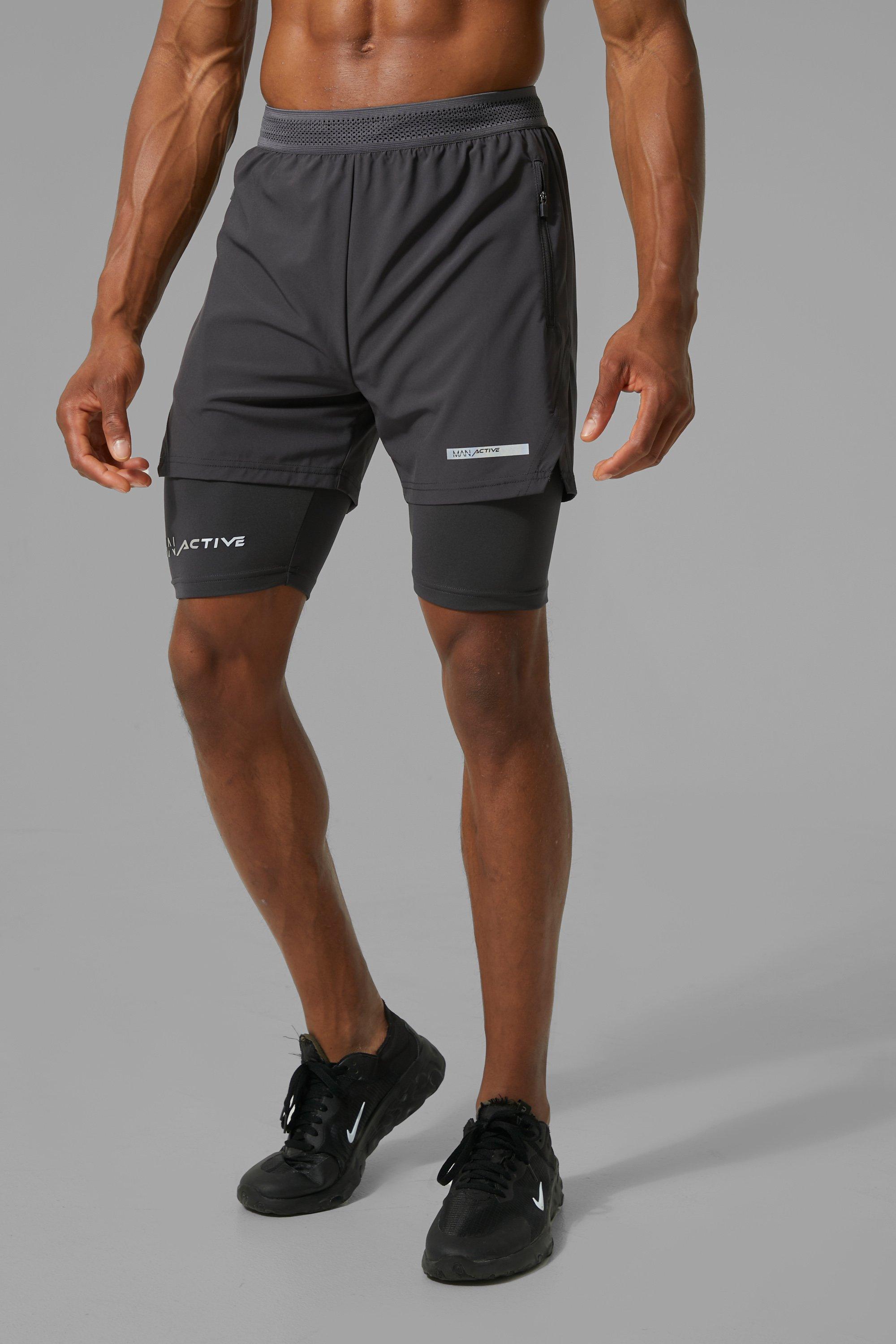 Mens Grey Man Active Printed Split Hem 2-in-1 Short, Grey