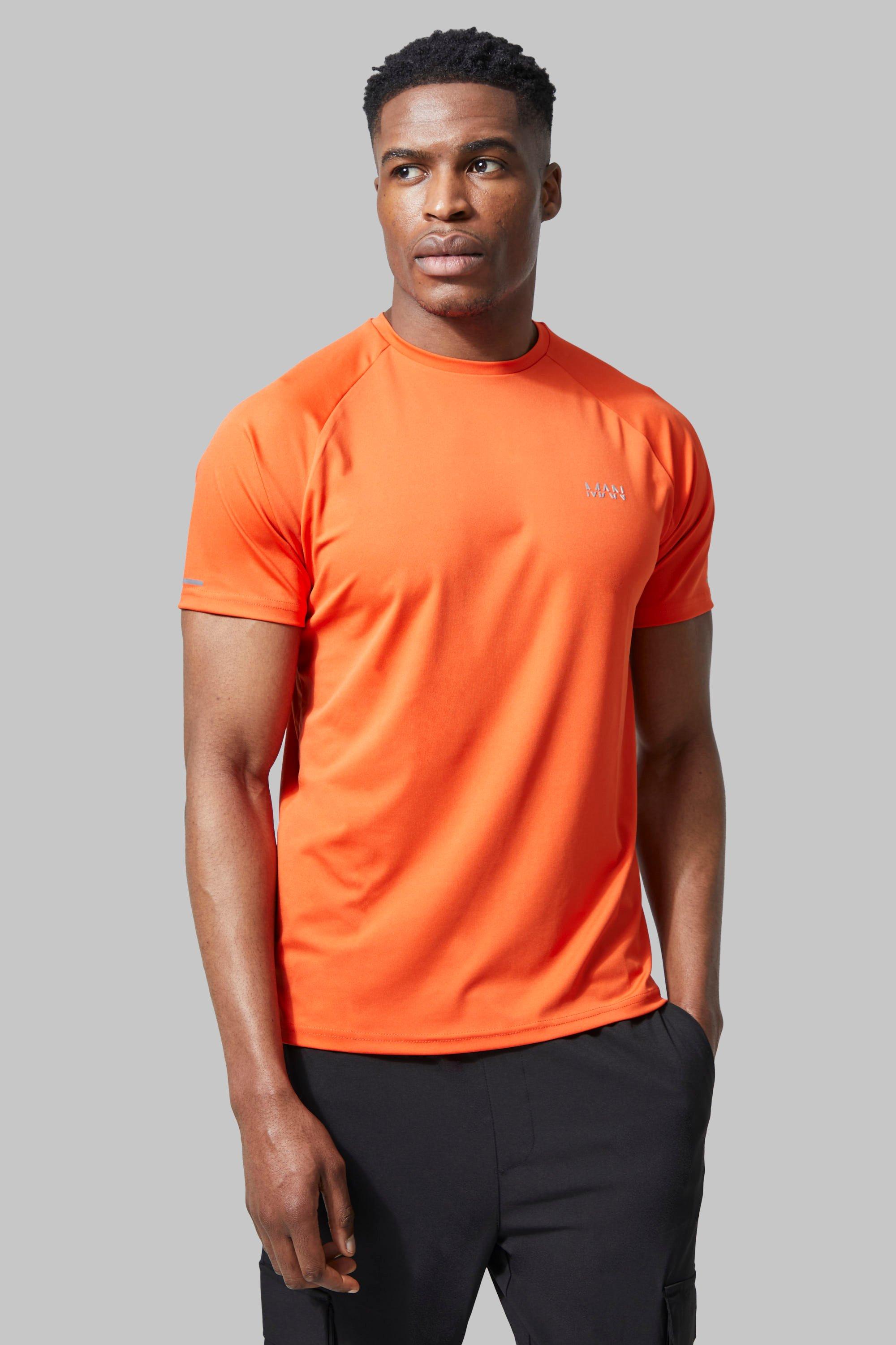 Mens Orange Man Active Gym Raglan Slim Fit T-shirt, Orange