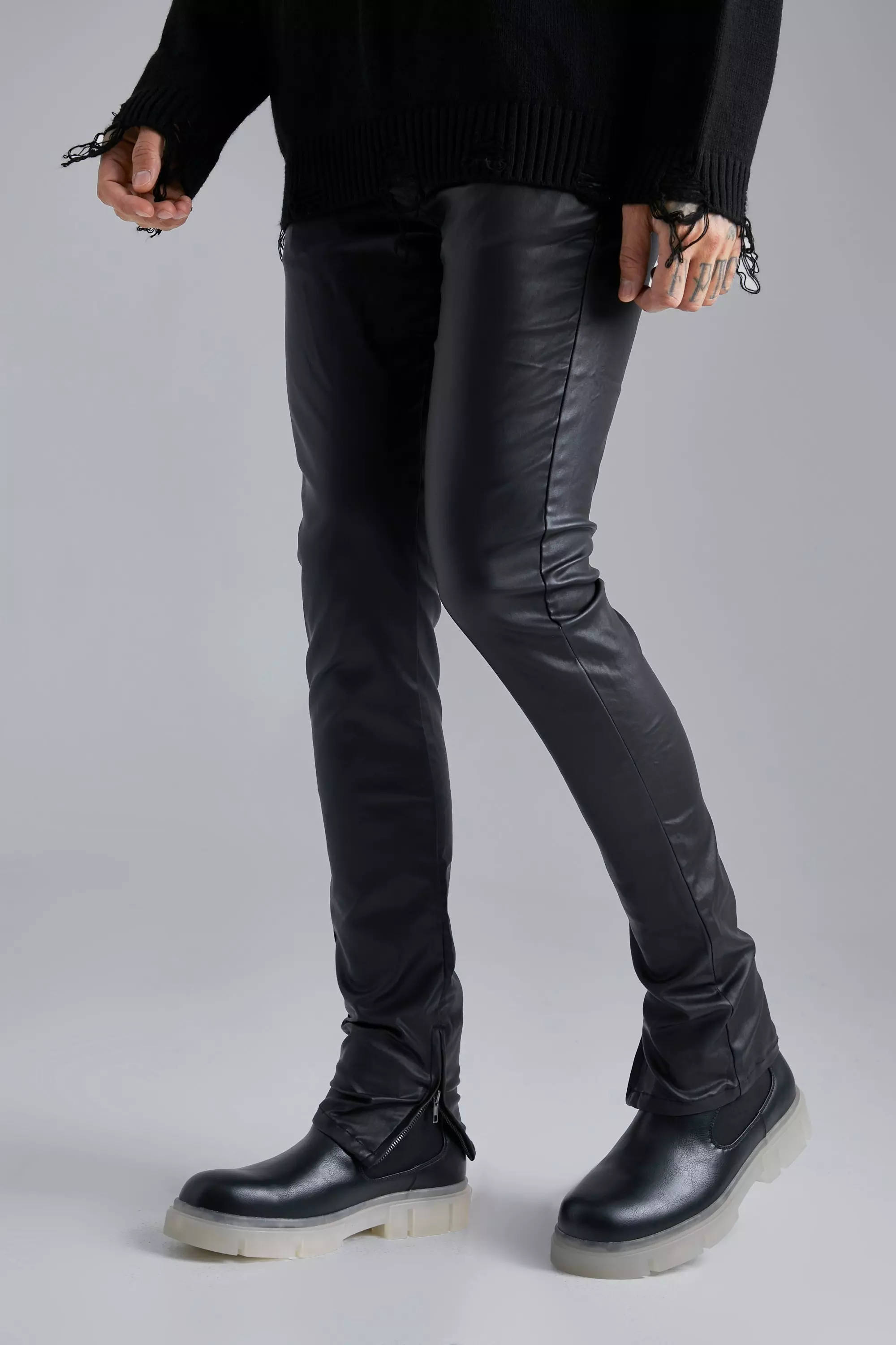 Mens coated jeans sales black