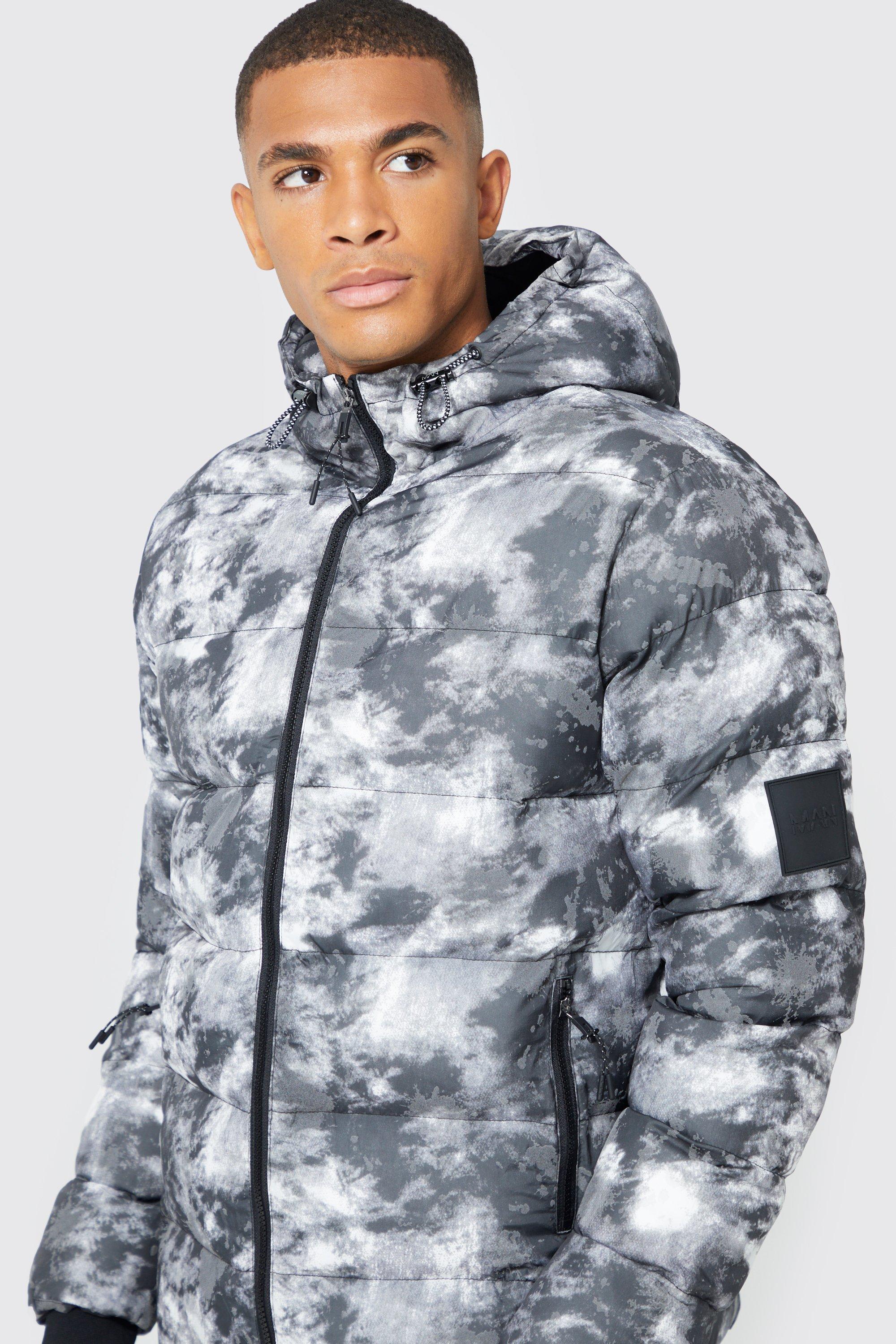 black camo puffer jacket mens