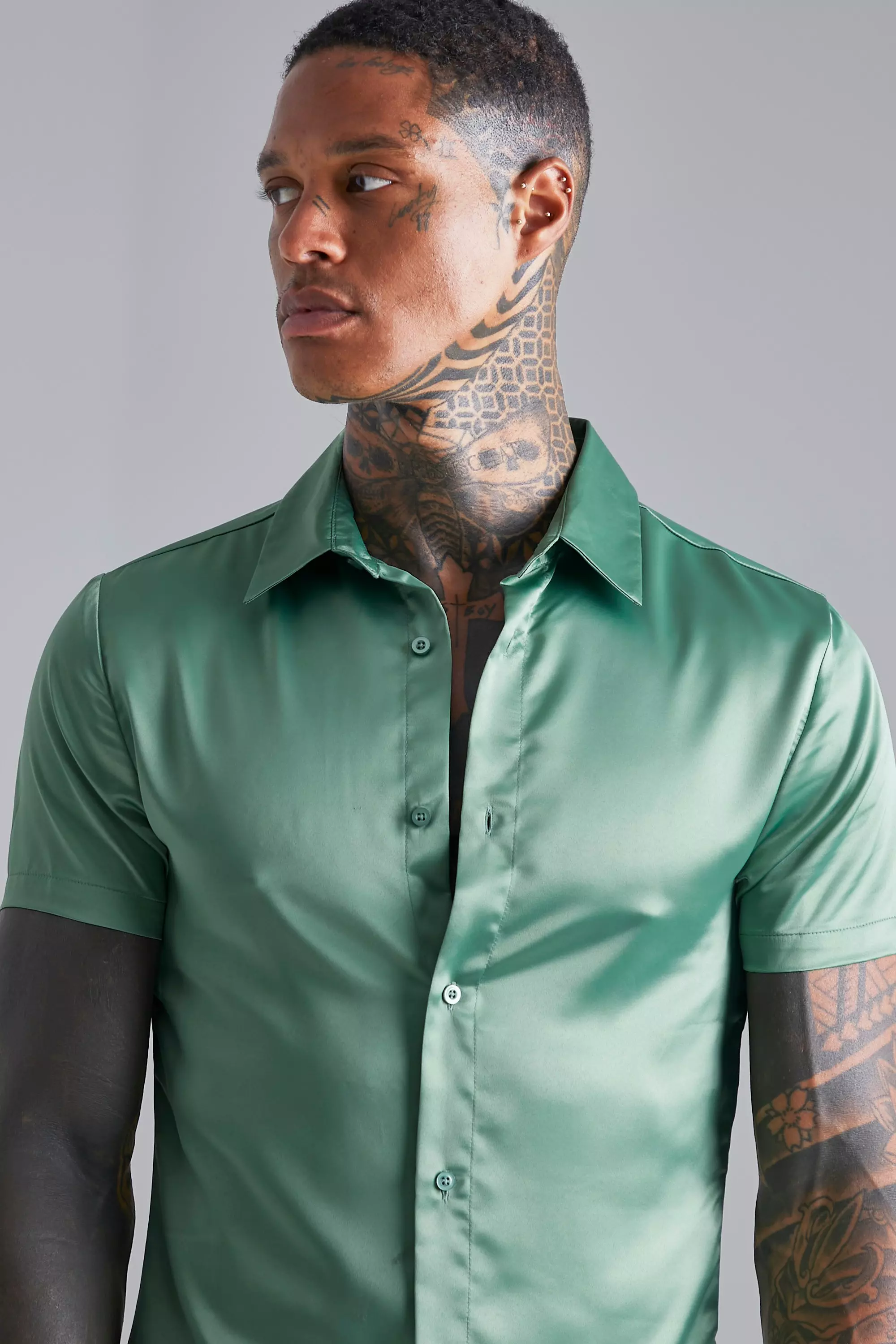 Mens satin short sleeve on sale shirts