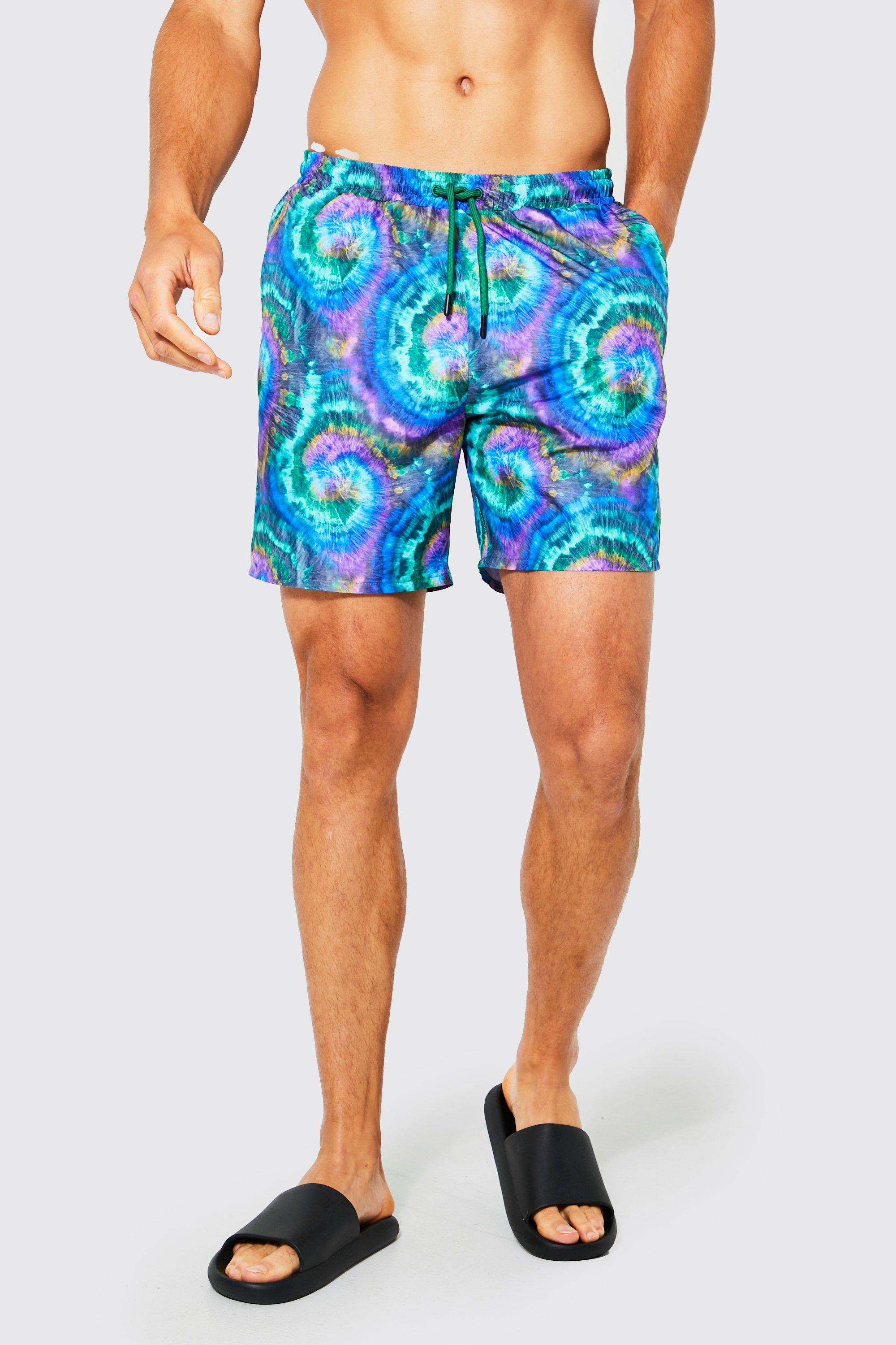 Mens Multi Tall Tie Dye Mid Length Swim Short, Multi