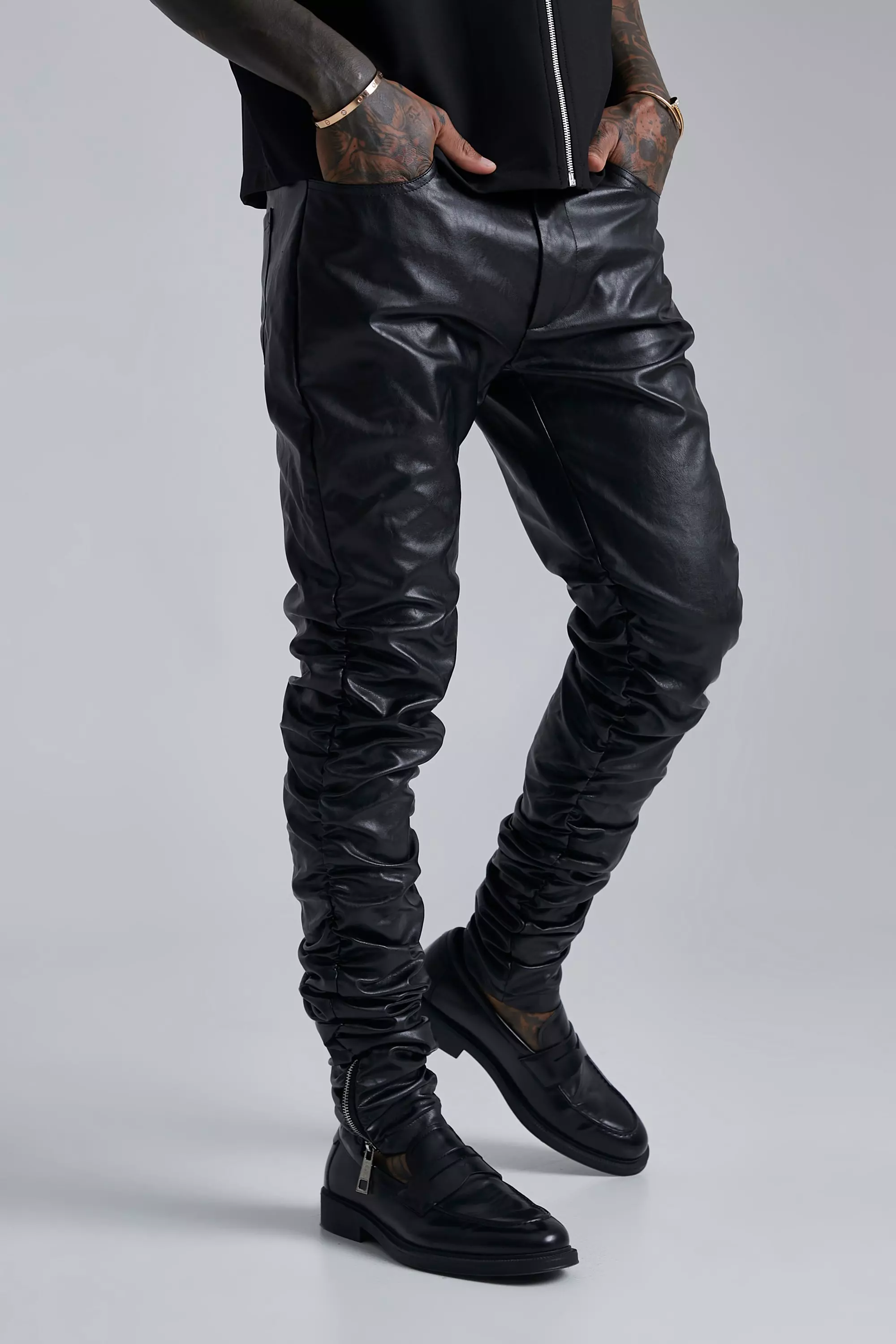 Plain Men's Black Leather Pants