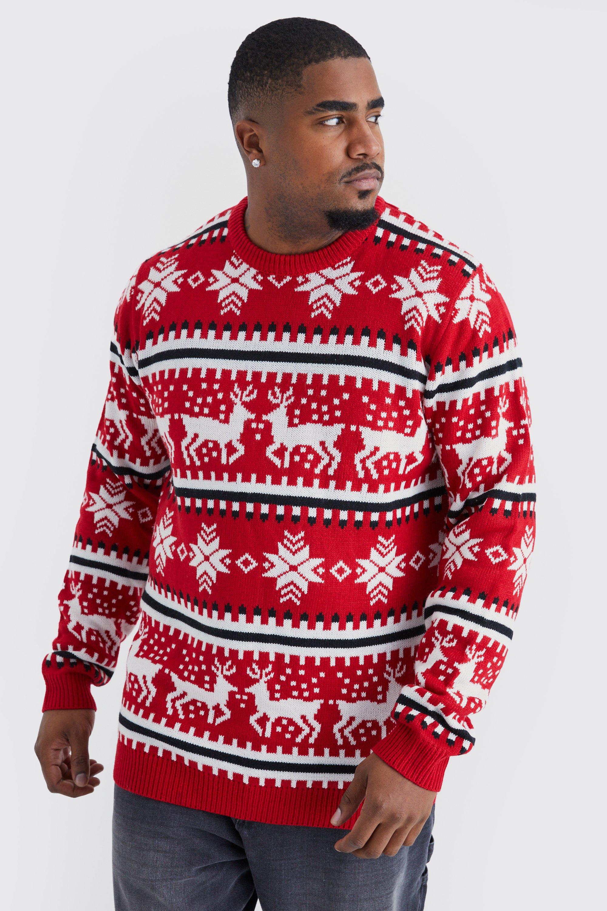 Image of Pullover natalizio Plus Size con renne e motivi Fairisle, Rosso
