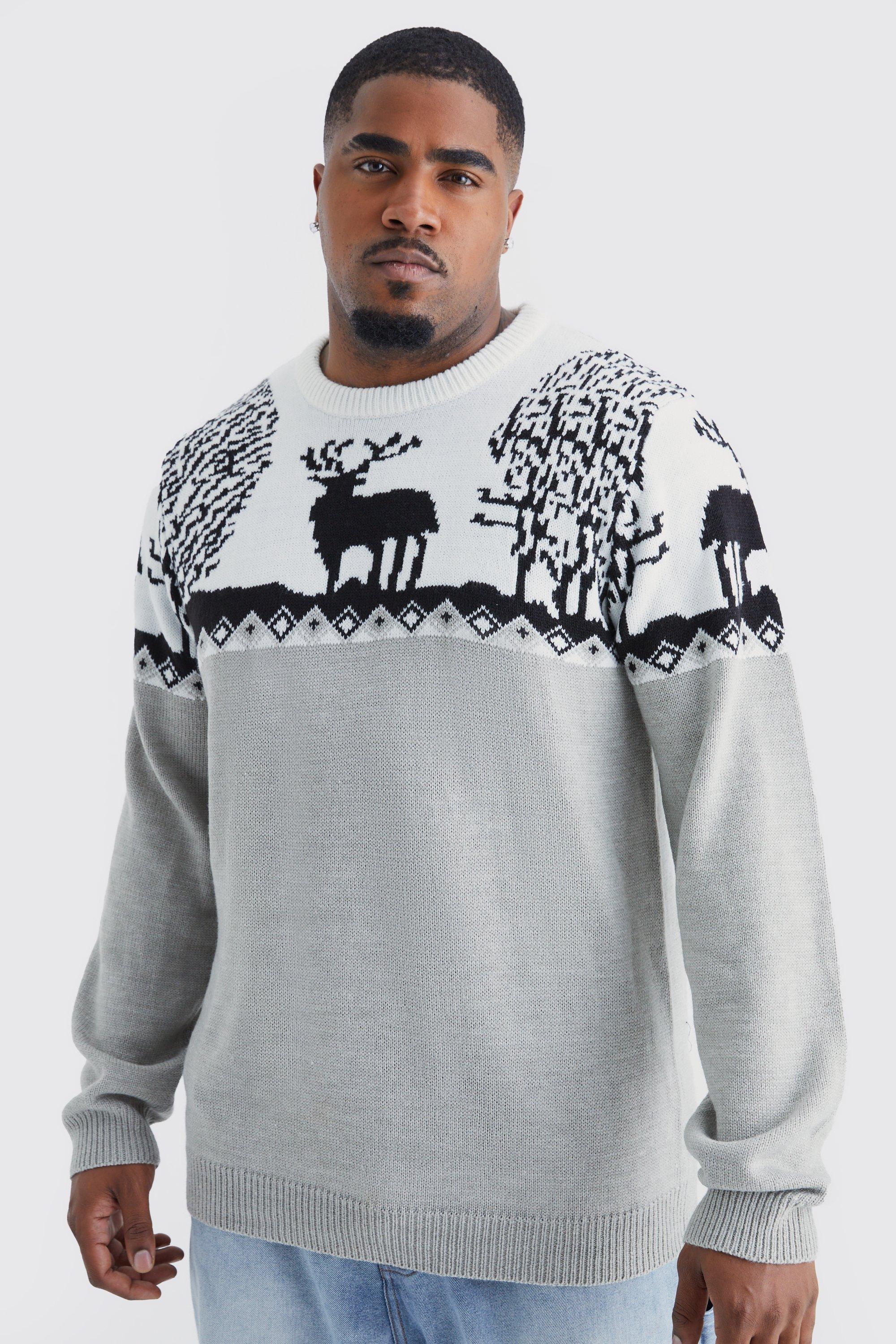 Image of Pullover natalizio Plus Size in maglia con motivi Fairisle, Grigio