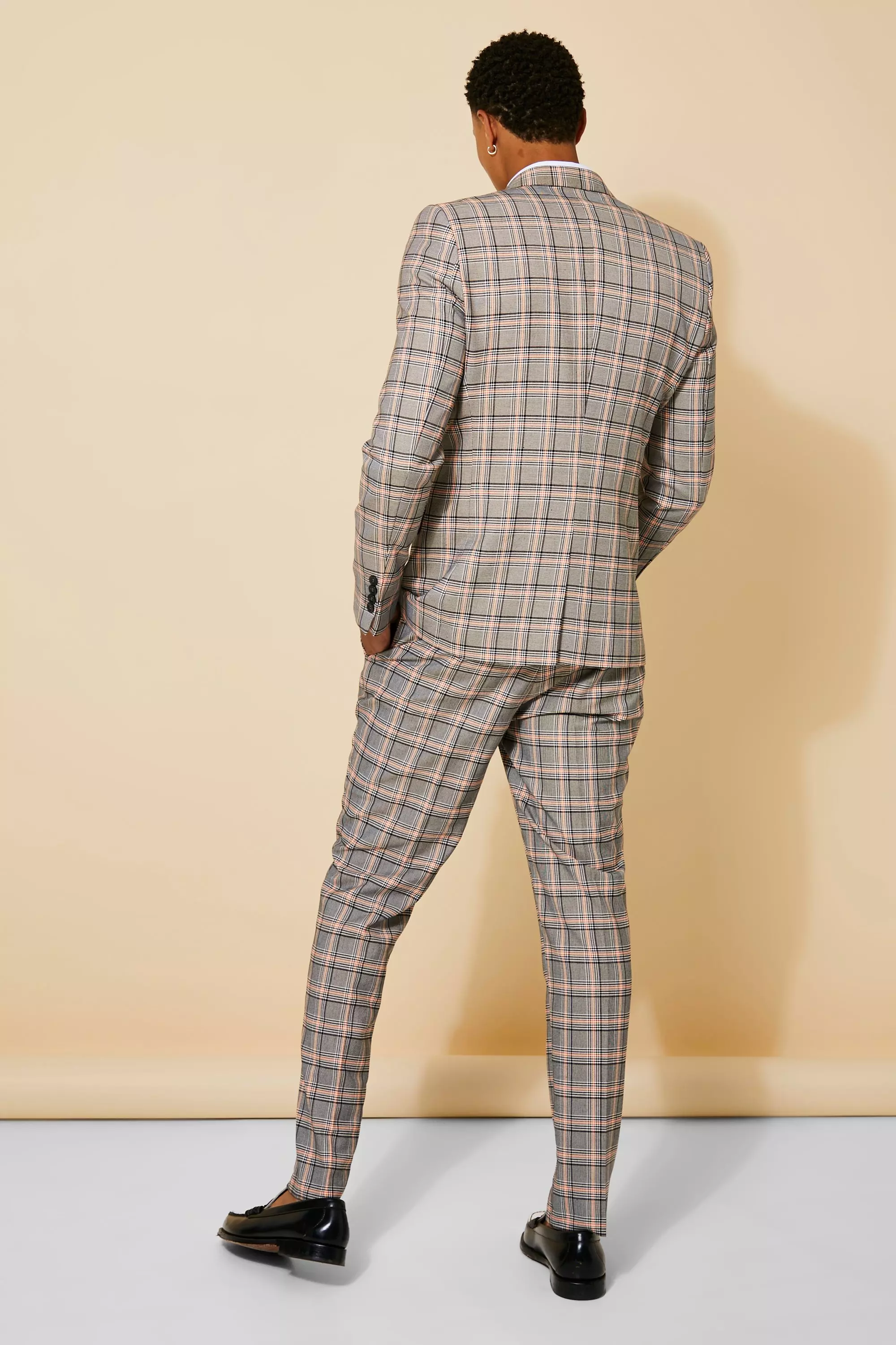 Slim Single Breasted Neon Check Suit Jacket