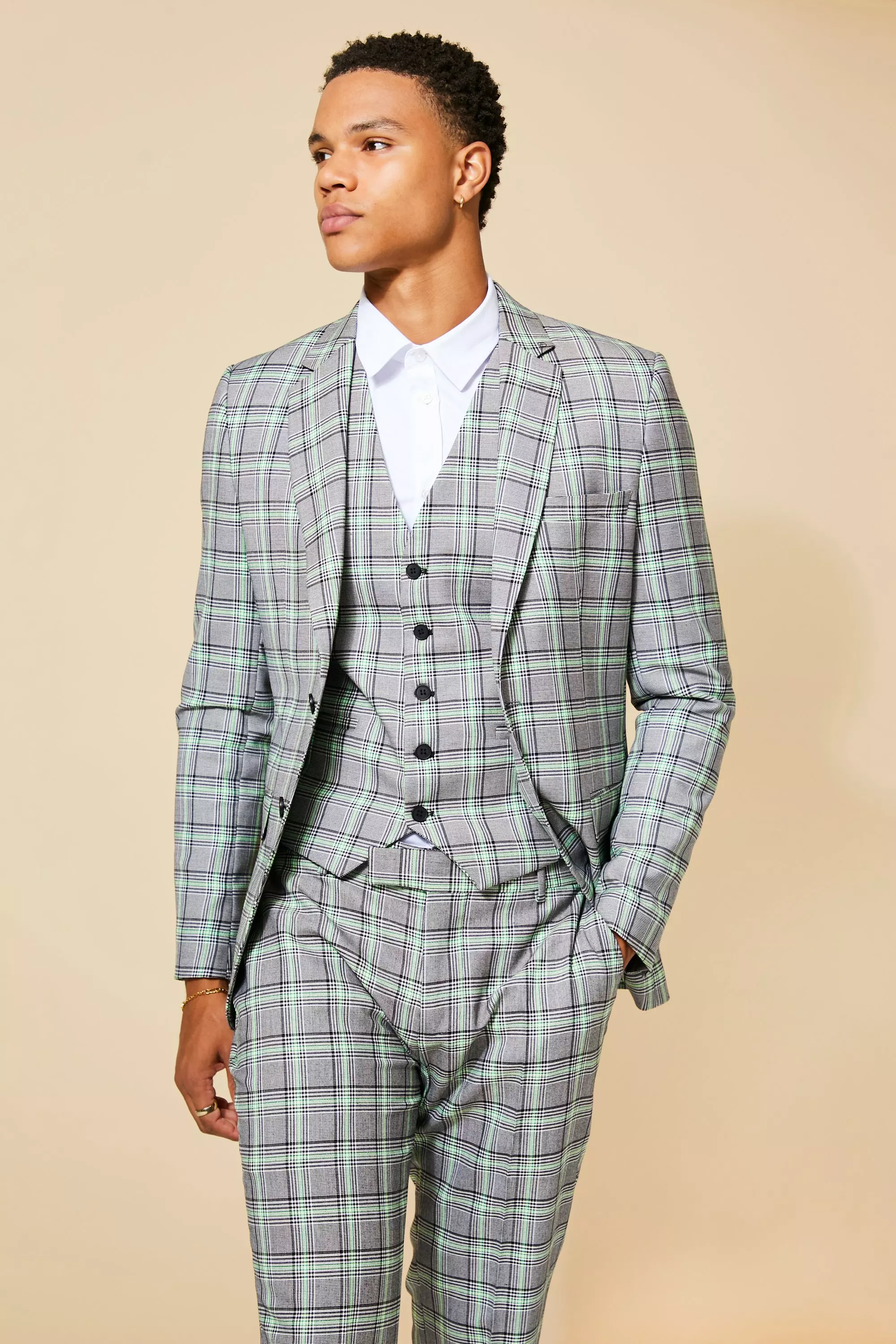 Mens grey check suit clearance jacket