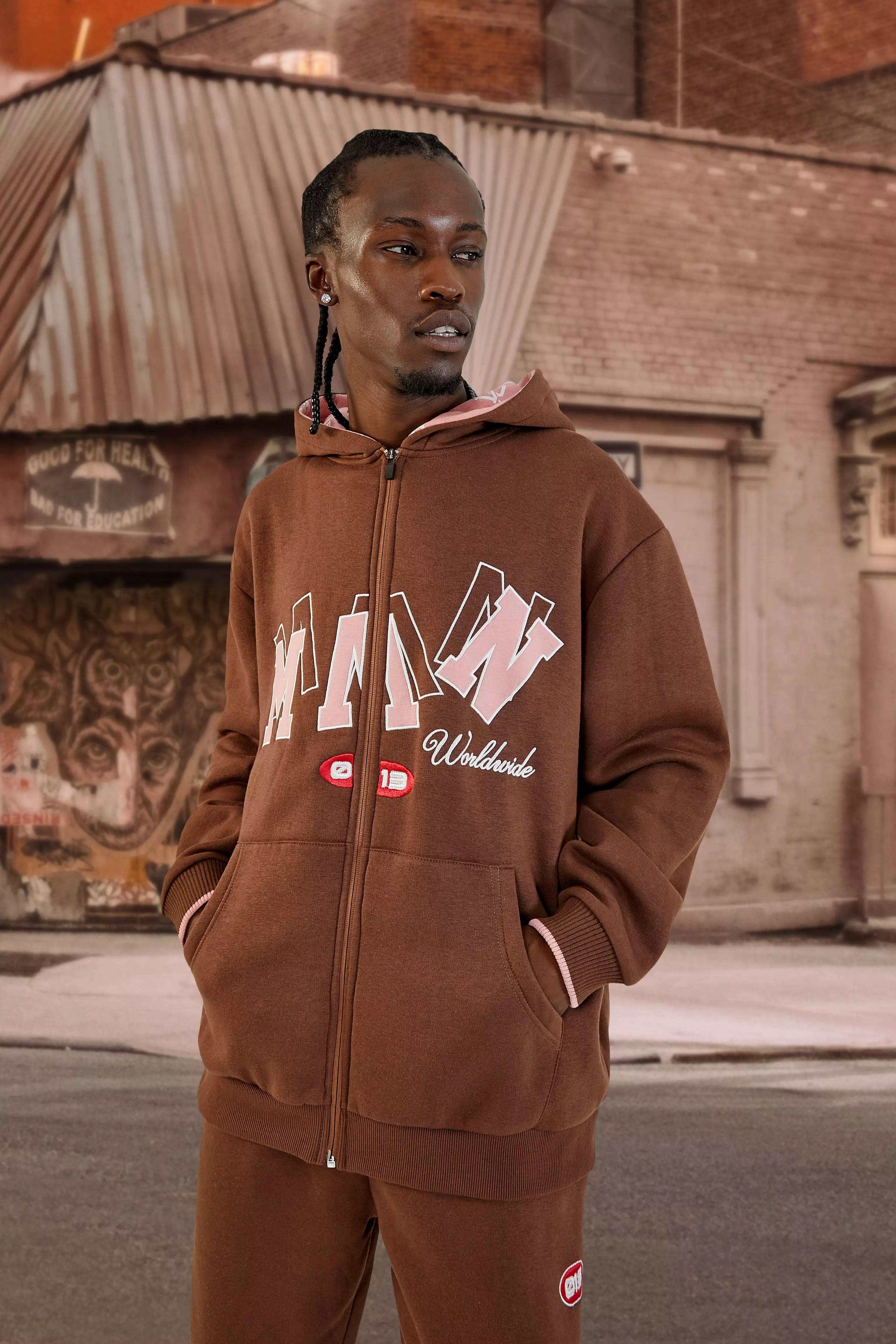 Oversized Man Graphic Zip Through Hoodie | boohooMAN USA