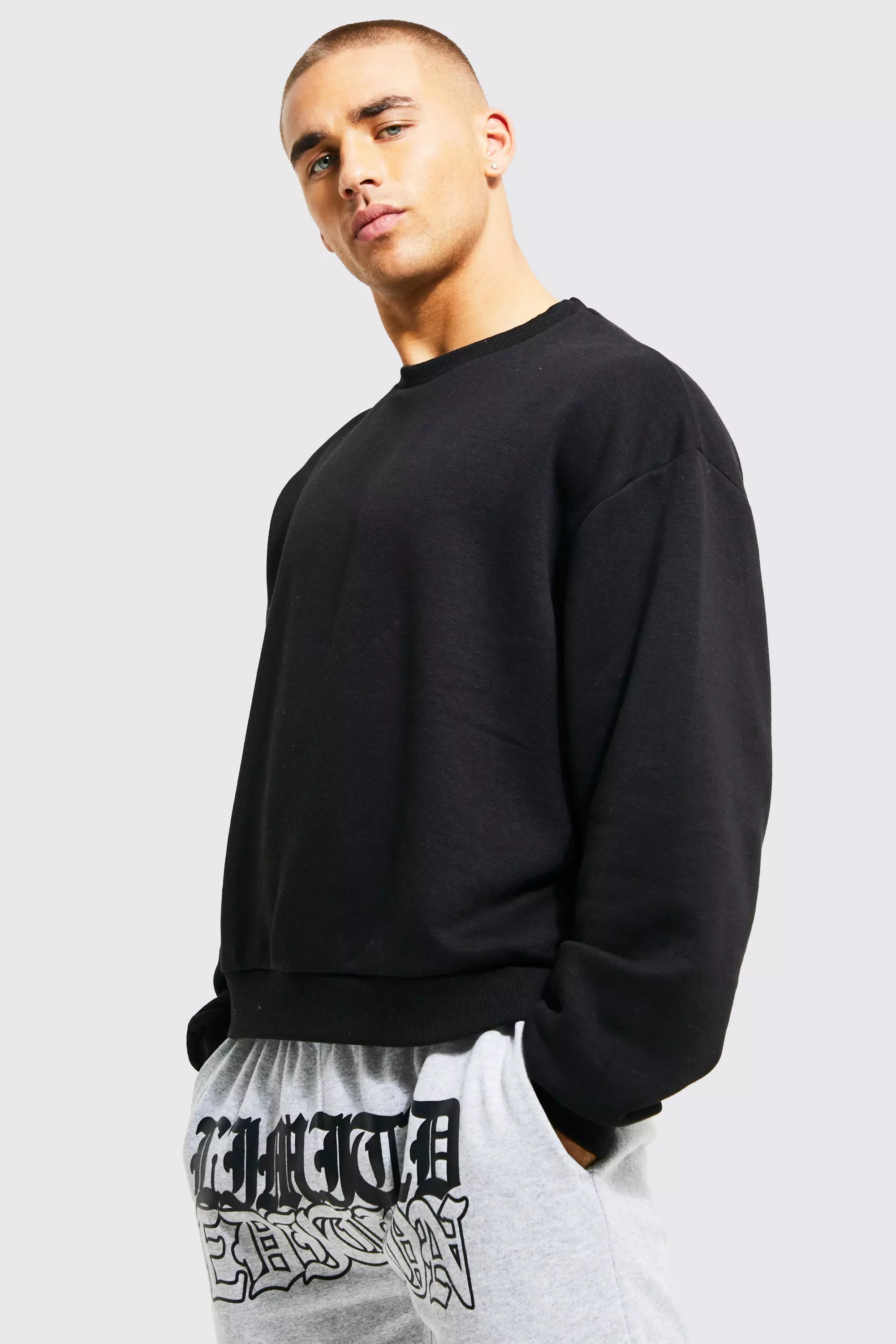 Oversized Fit Sweatshirt - Black - Men