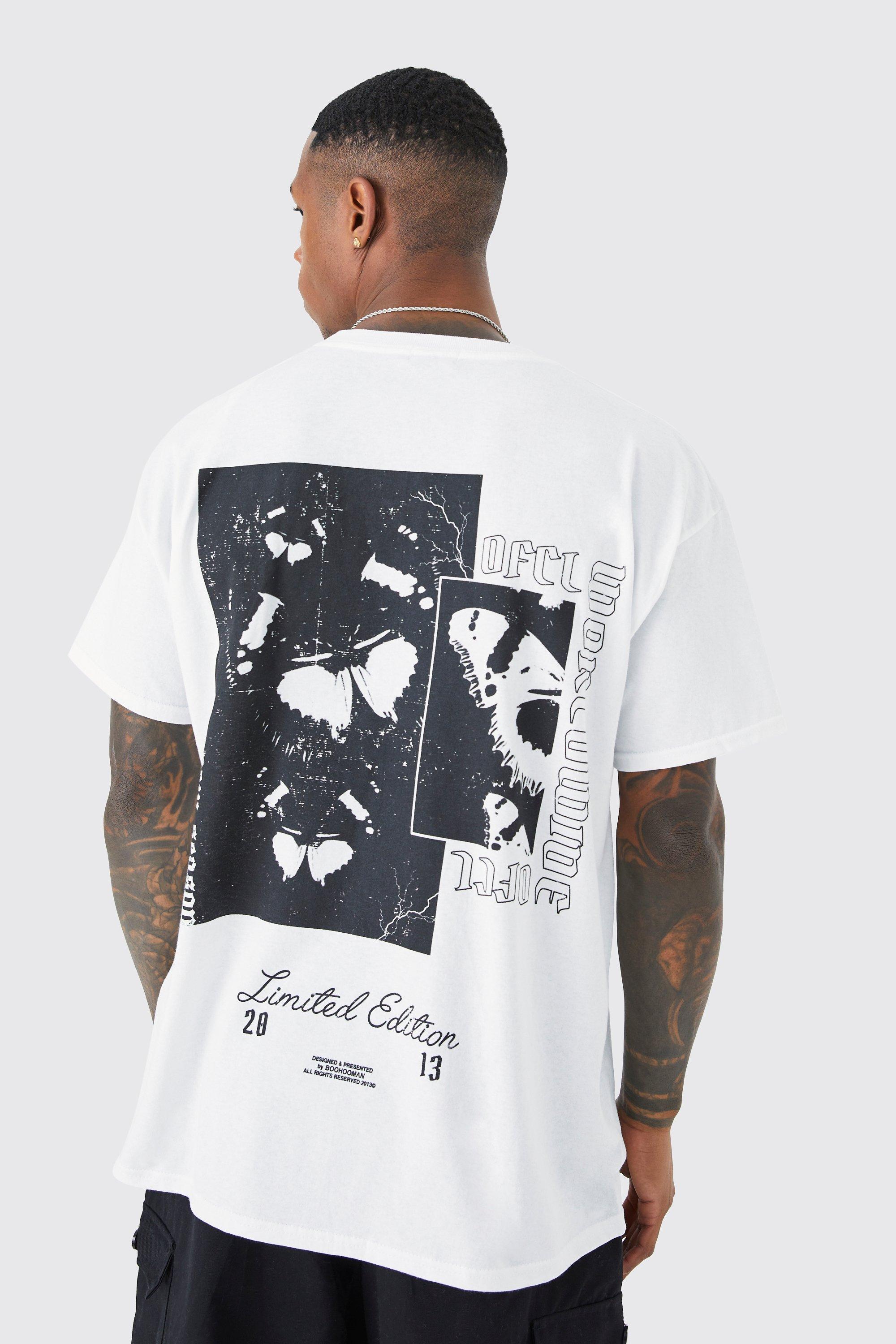 Image of T-shirt oversize con stampa di farfalle sul retro, Bianco